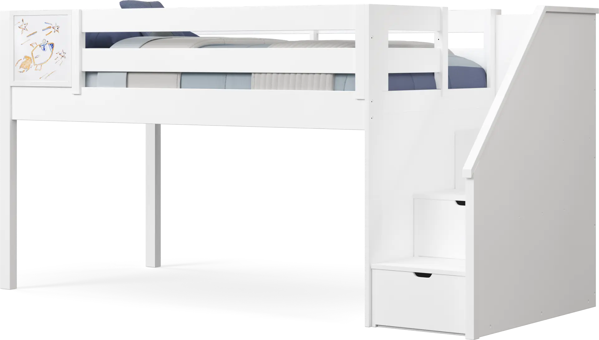 Kids Fantasy Fort White Twin Low Step Loft with Activity Panel