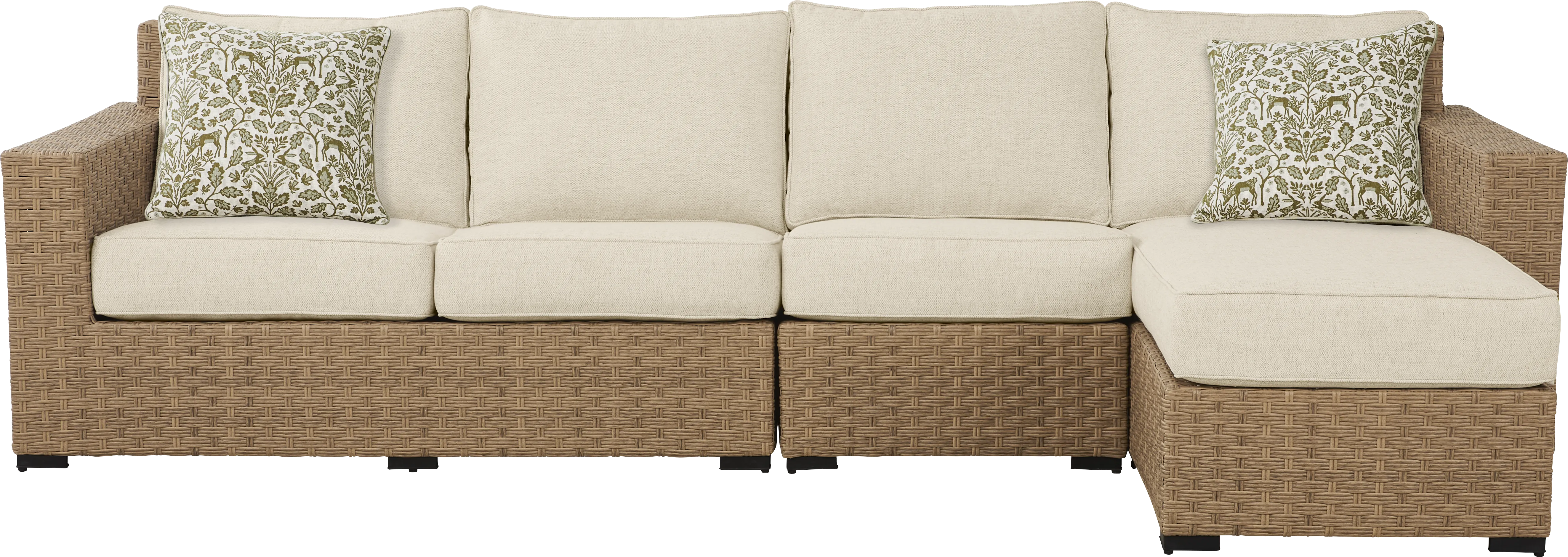 Rialto II Natural 3 Pc Outdoor Sectional with Sand Cushions - Thumbnail - Image 1