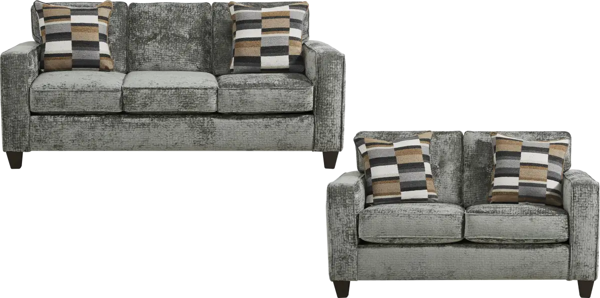 Willa 2 Pc Gray Chenille Fabric Living Room Set With Sofa, Loveseat ...