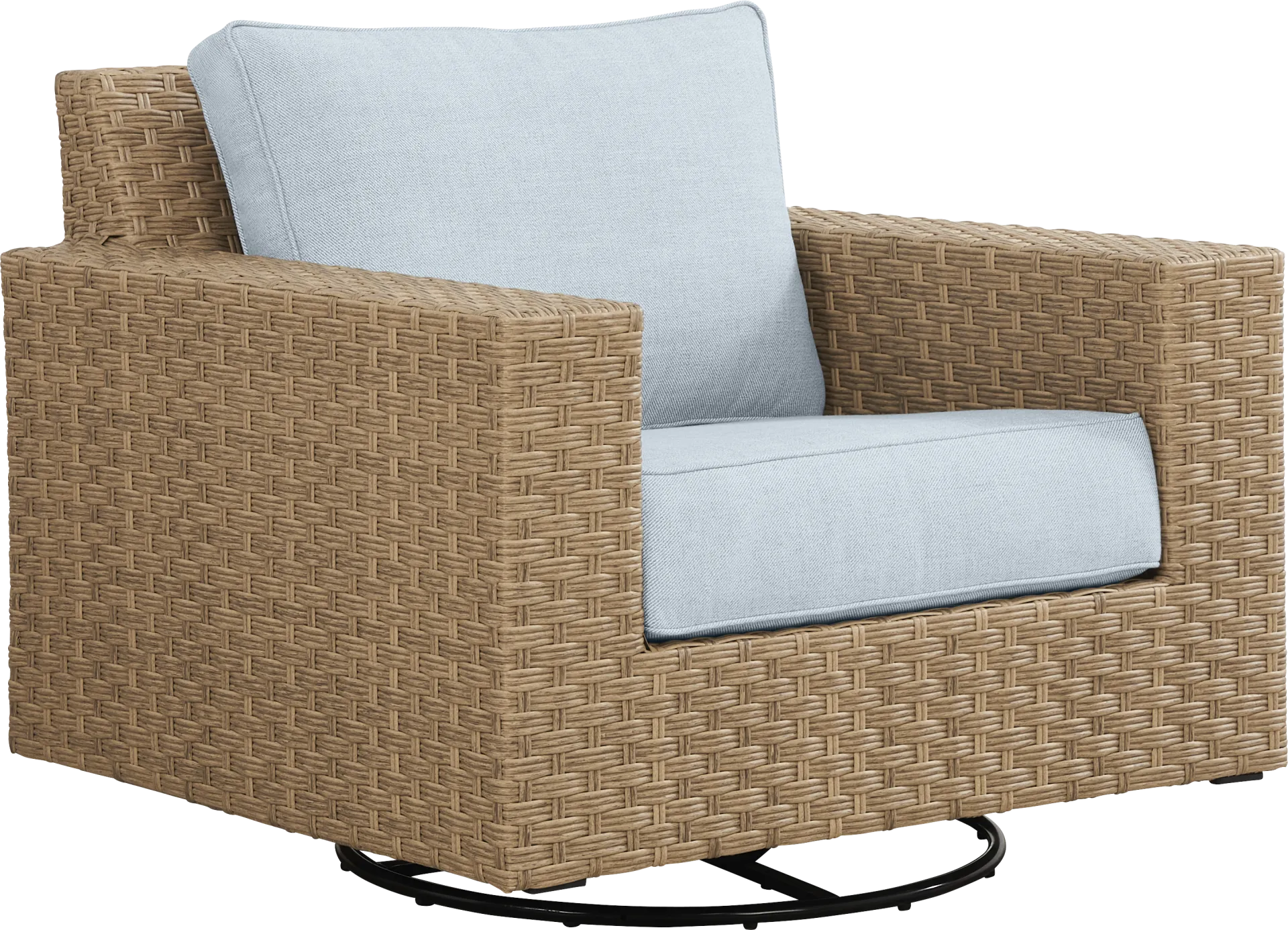 Rialto II Natural Outdoor Swivel Glider with Sky Cushions - Image 1