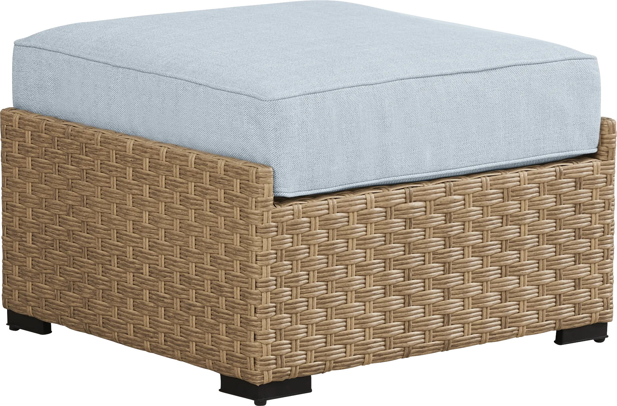 Rialto II Natural Outdoor Ottoman with Sky Cushion - Thumbnail - Image 1