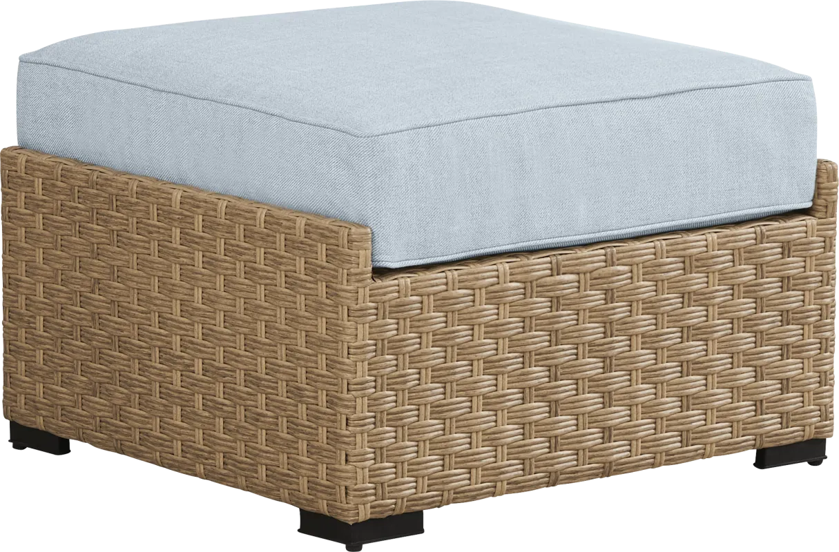 Rialto II Natural Outdoor Ottoman with Sky Cushion
