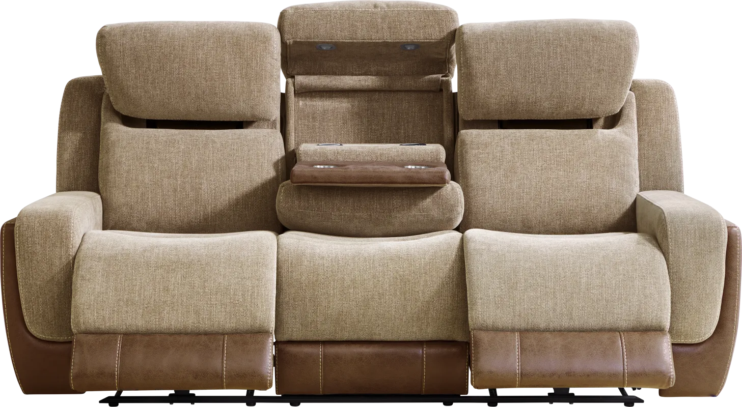 State Street Camel Dual Power Reclining Sofa