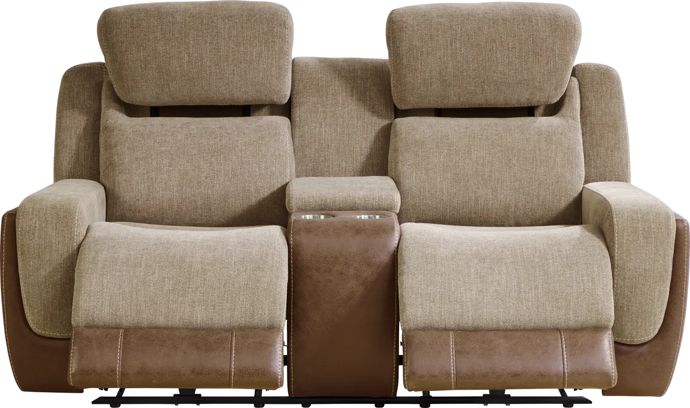 State Street Camel Dual Power Reclining Console Loveseat