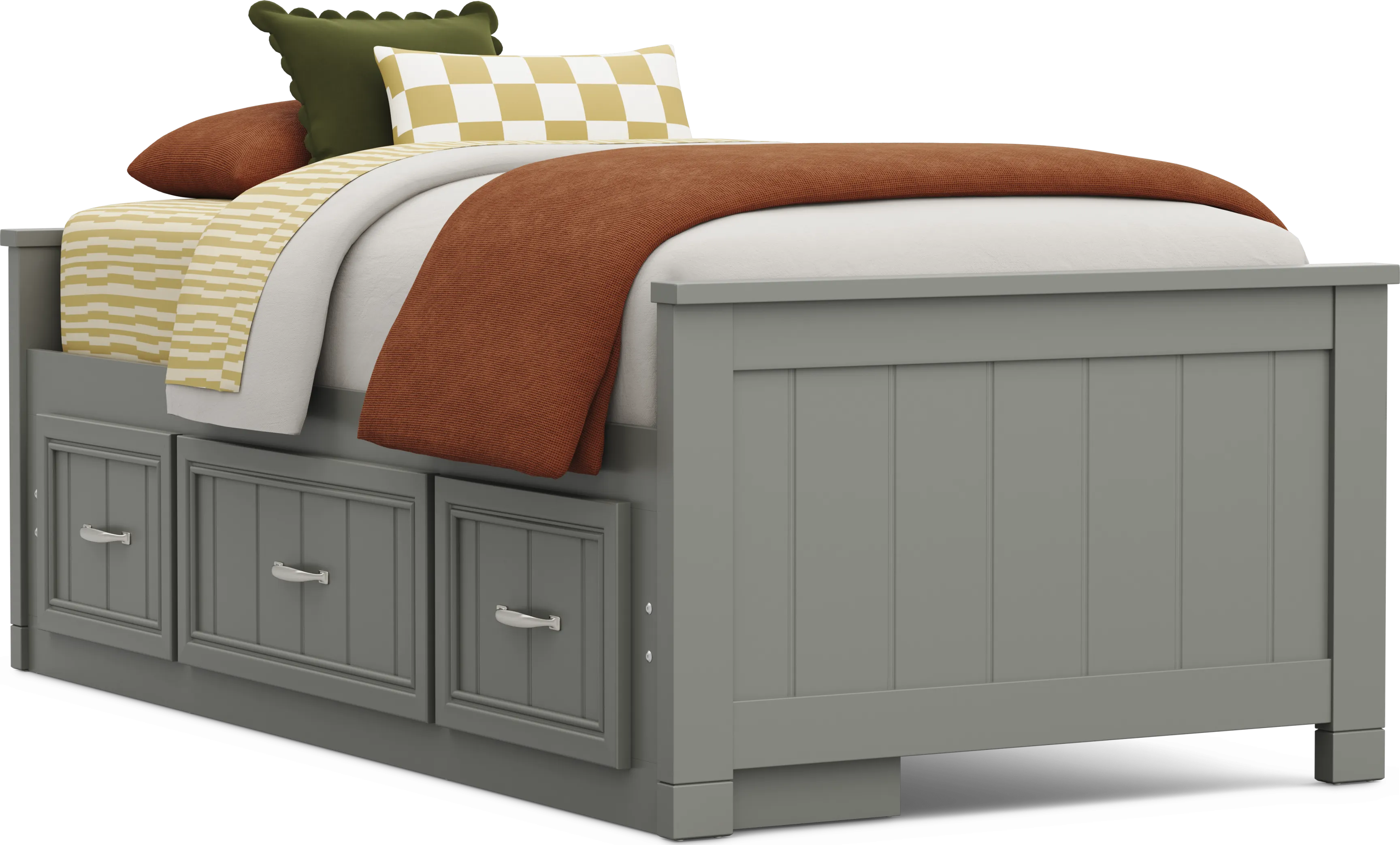 Kids Cottage Colors 2.0 Gray Twin Low Profile Bed with Storage Side Rail - Thumbnail - Image 1