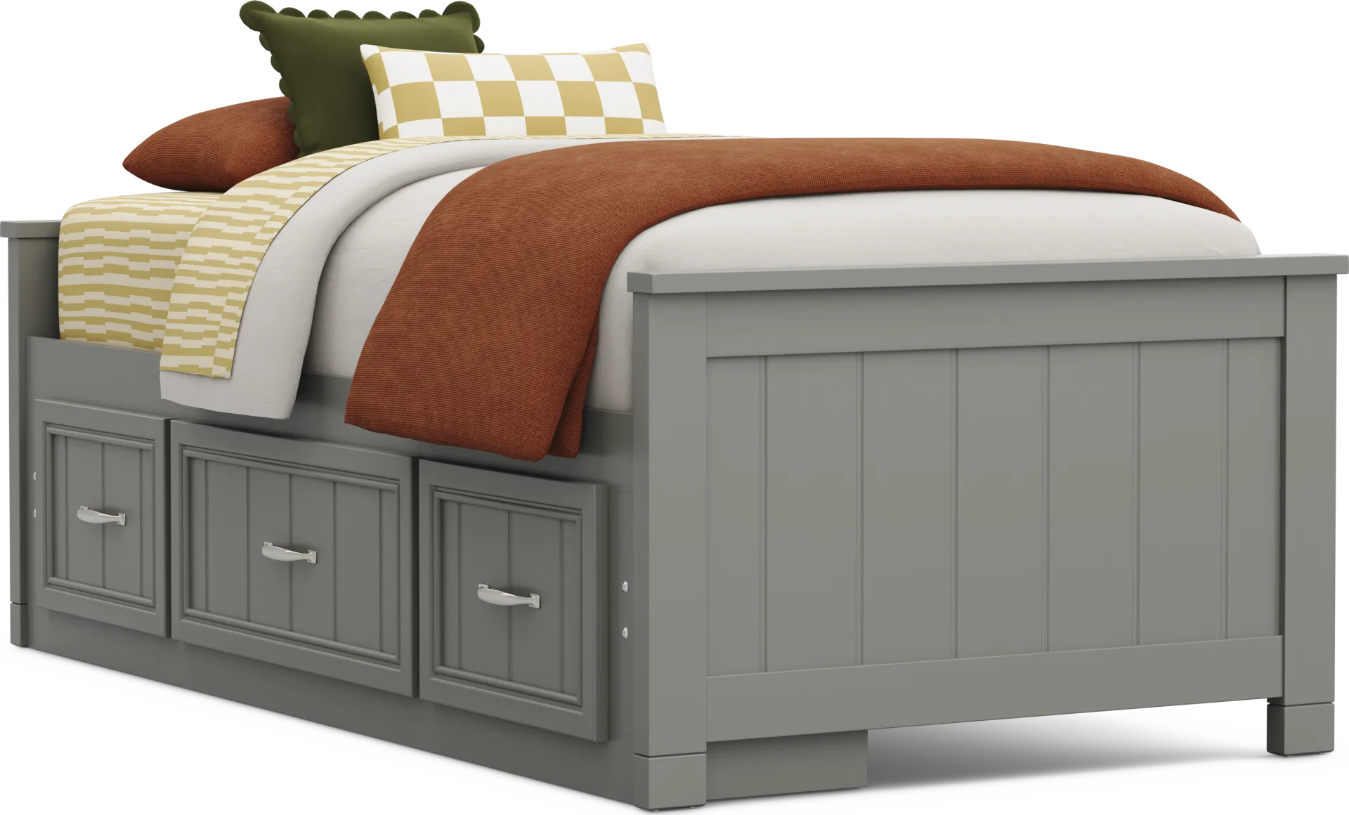 Kids Cottage Colors 2.0 Gray Twin Low Profile Bed with Storage Side Rail - Image 1