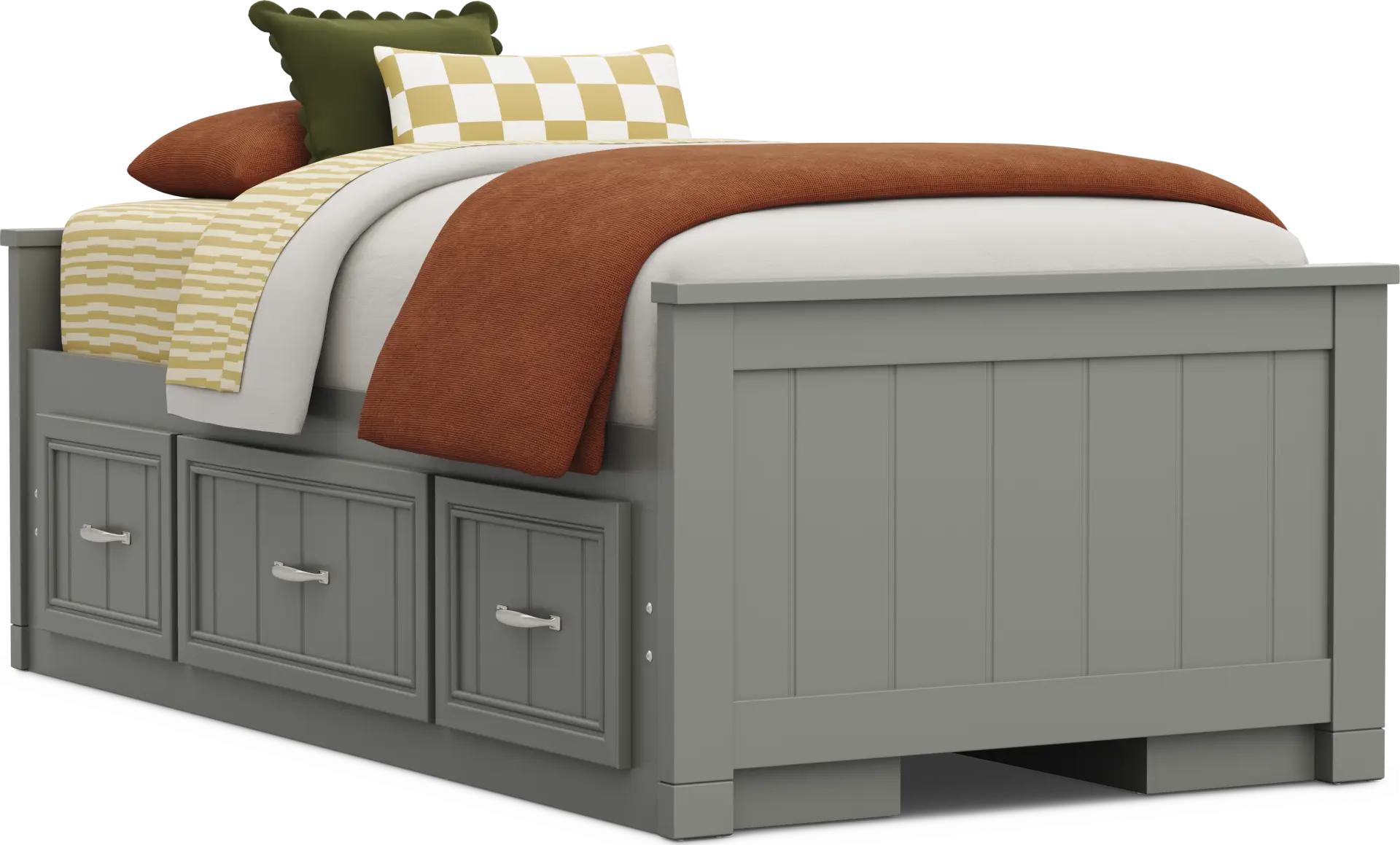 Kids Cottage Colors 2.0 Gray Twin Low Profile Bed with 2 Storage Side Rails