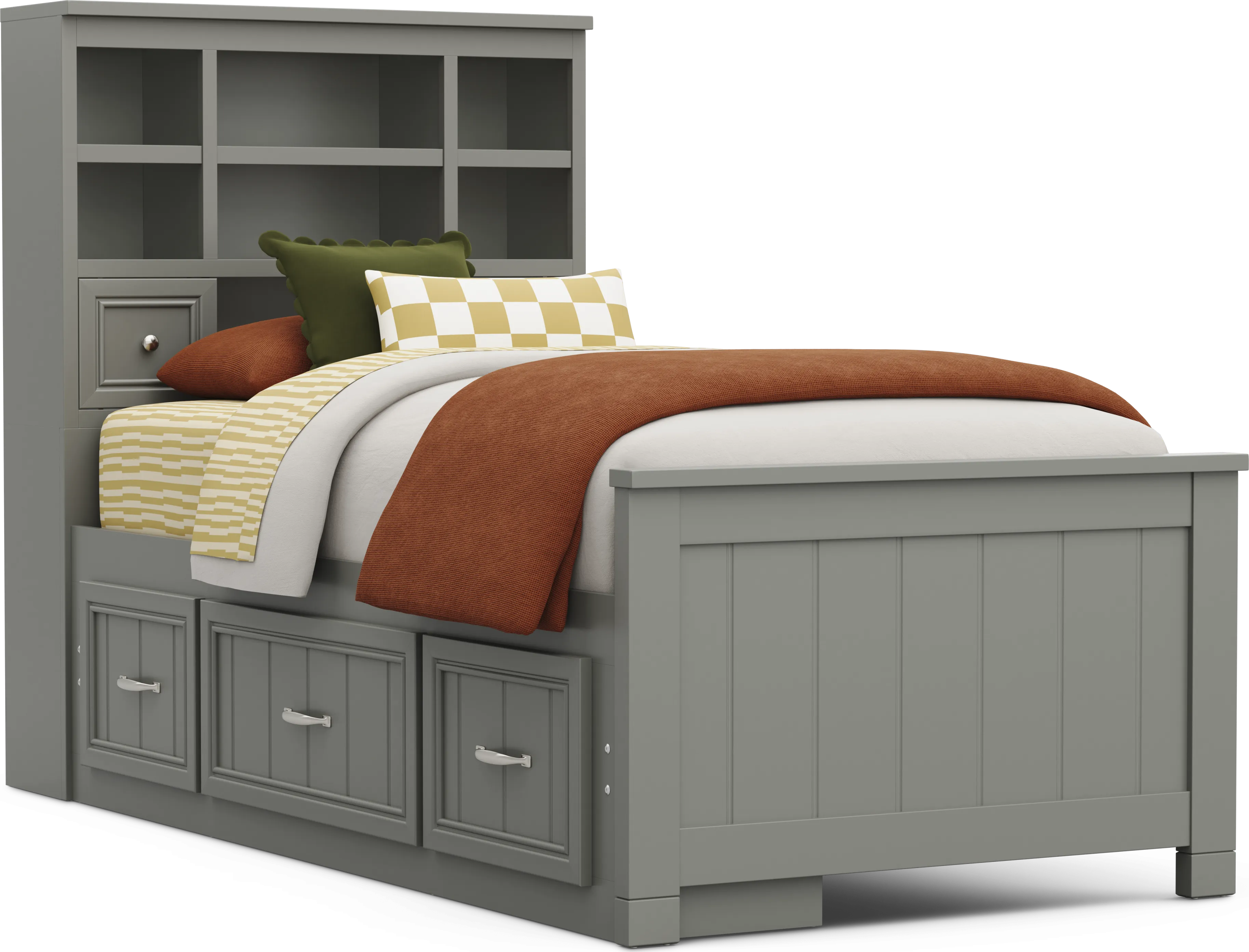 Kids Cottage Colors 2.0 Gray Twin Bookcase Bed with Storage Side Rail - Thumbnail - Image 1