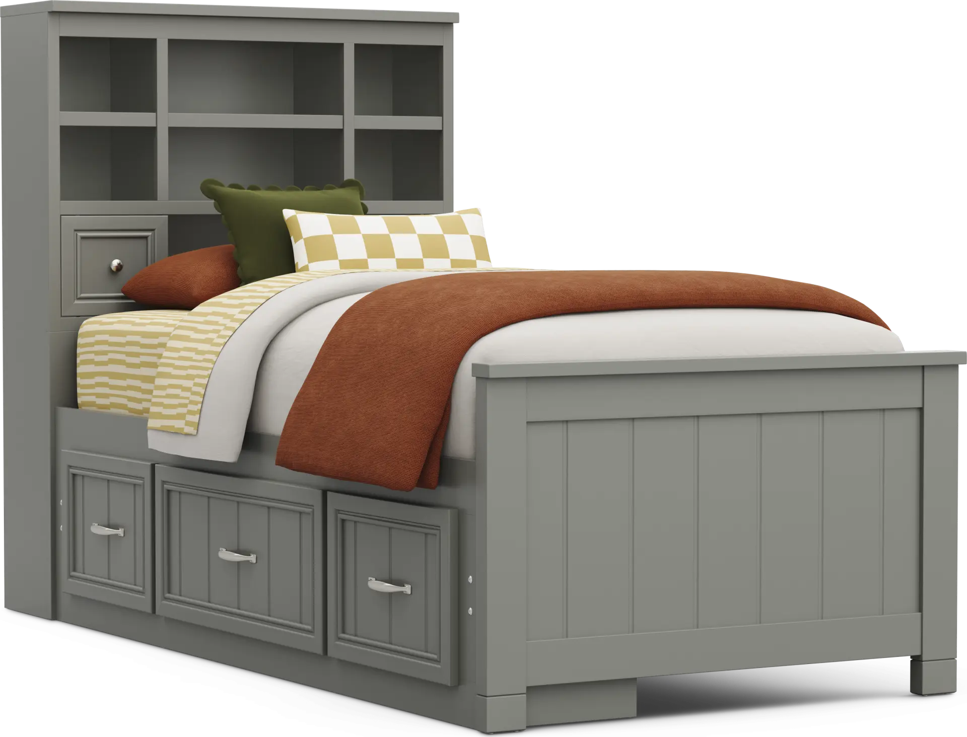Kids Cottage Colors 2.0 Gray Twin Bookcase Bed with Storage Side Rail