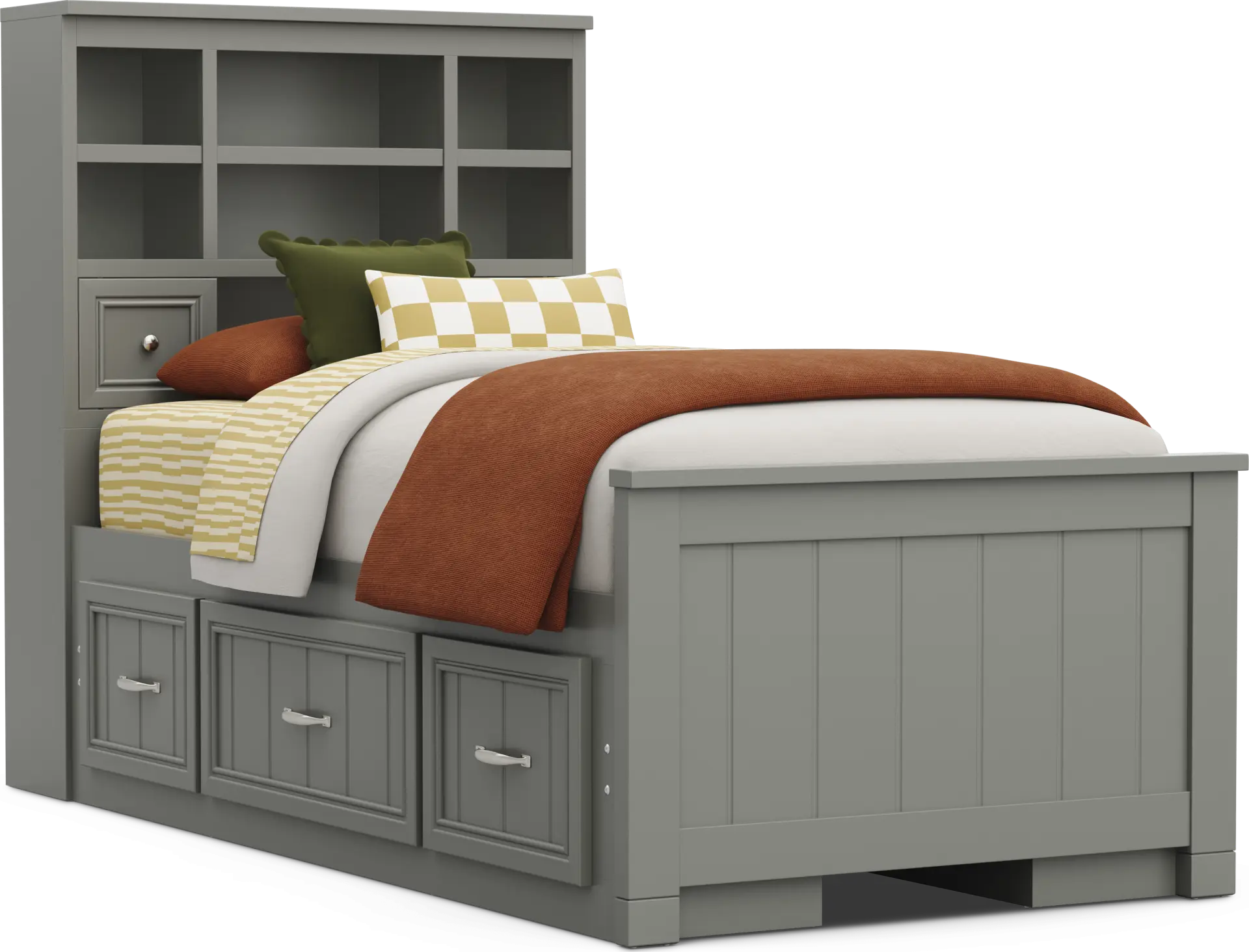 Kids Cottage Colors 2.0 Gray Twin Bookcase Bed with 2 Storage Side Rails