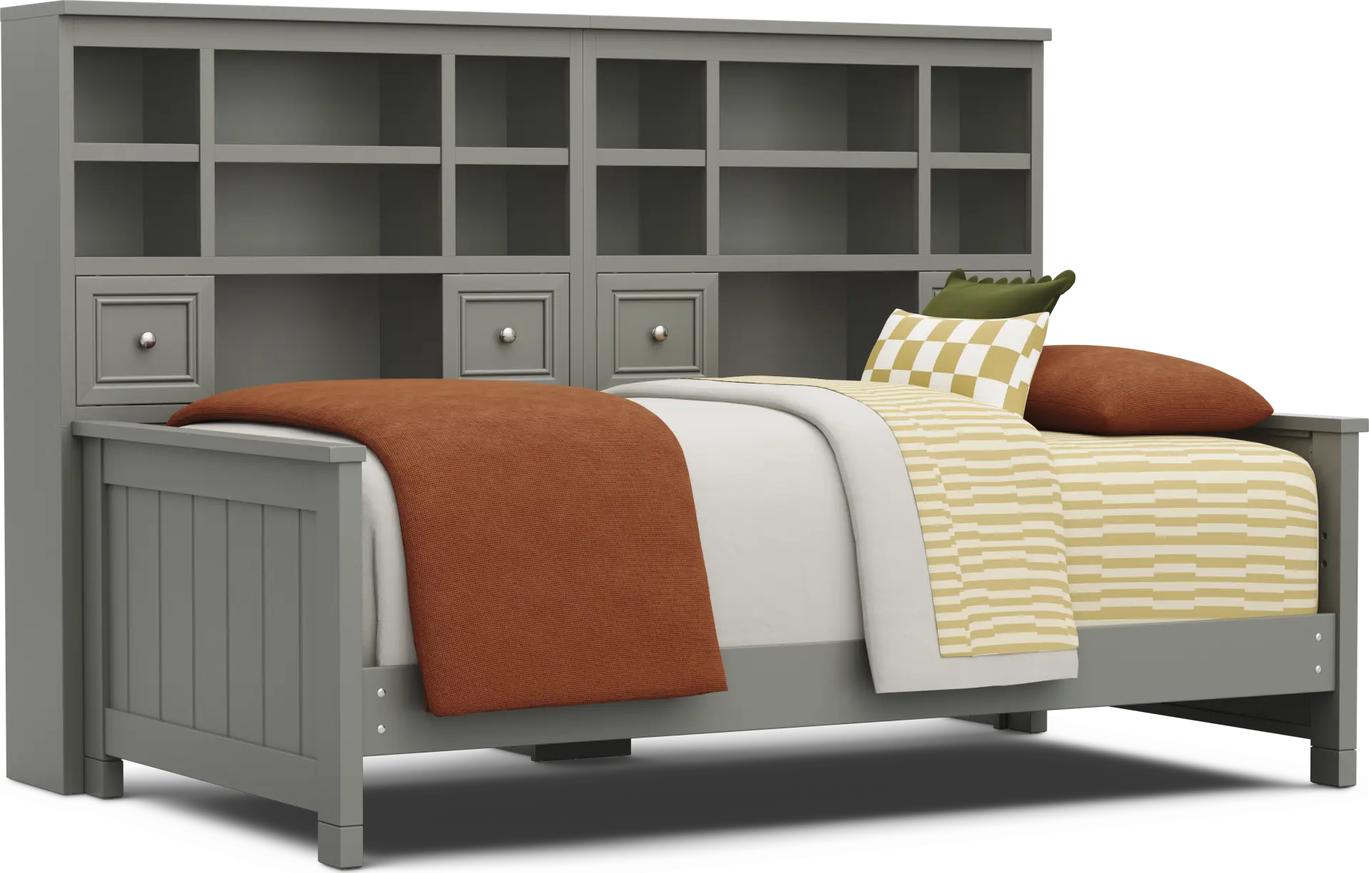 Kids Cottage Colors 2.0 Gray Twin Bookcase Wall Bed