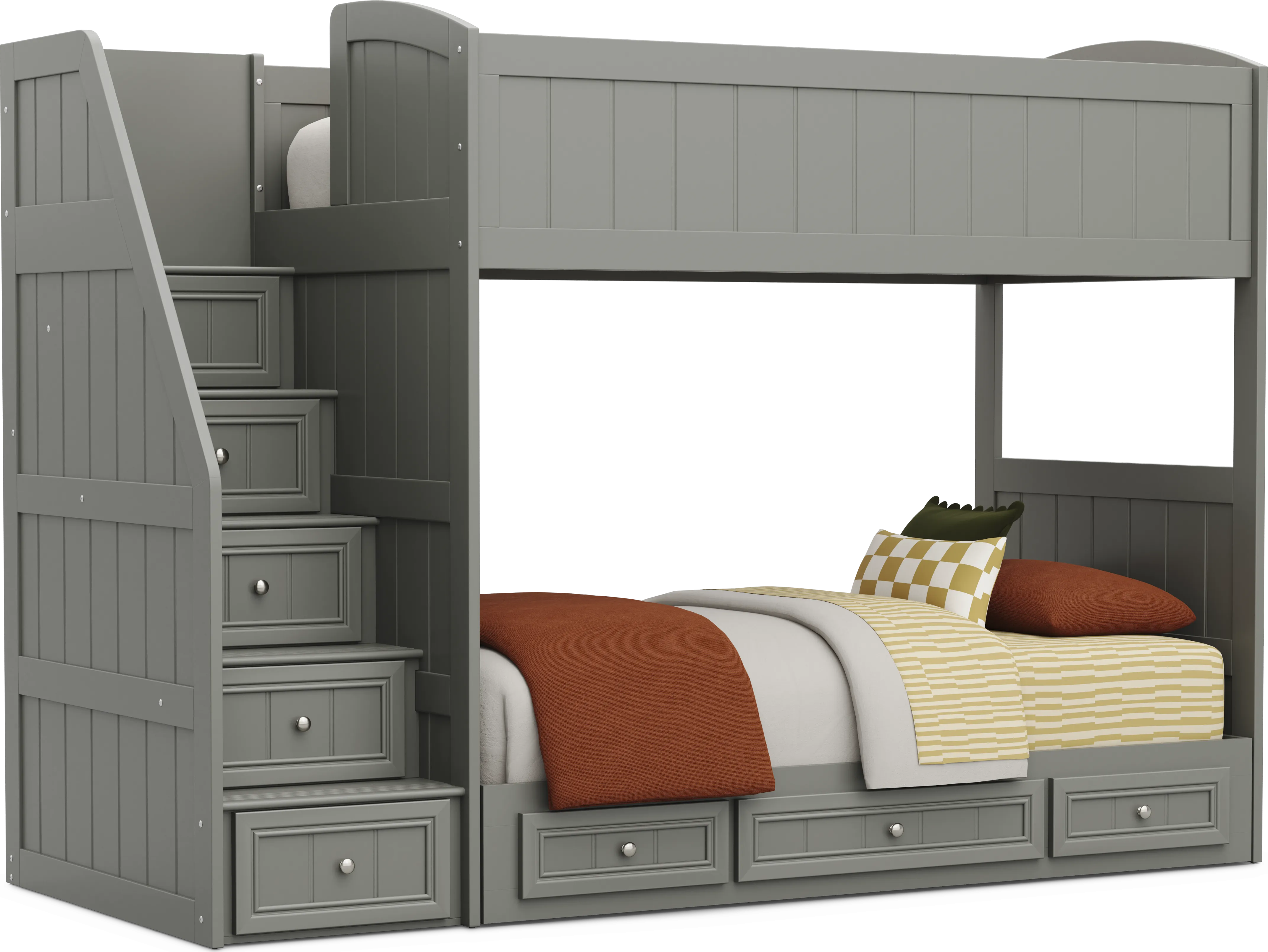 Kids Cottage Colors 2.0 Gray Twin/Twin Step Bunk Bed - Thumbnail - Image 1