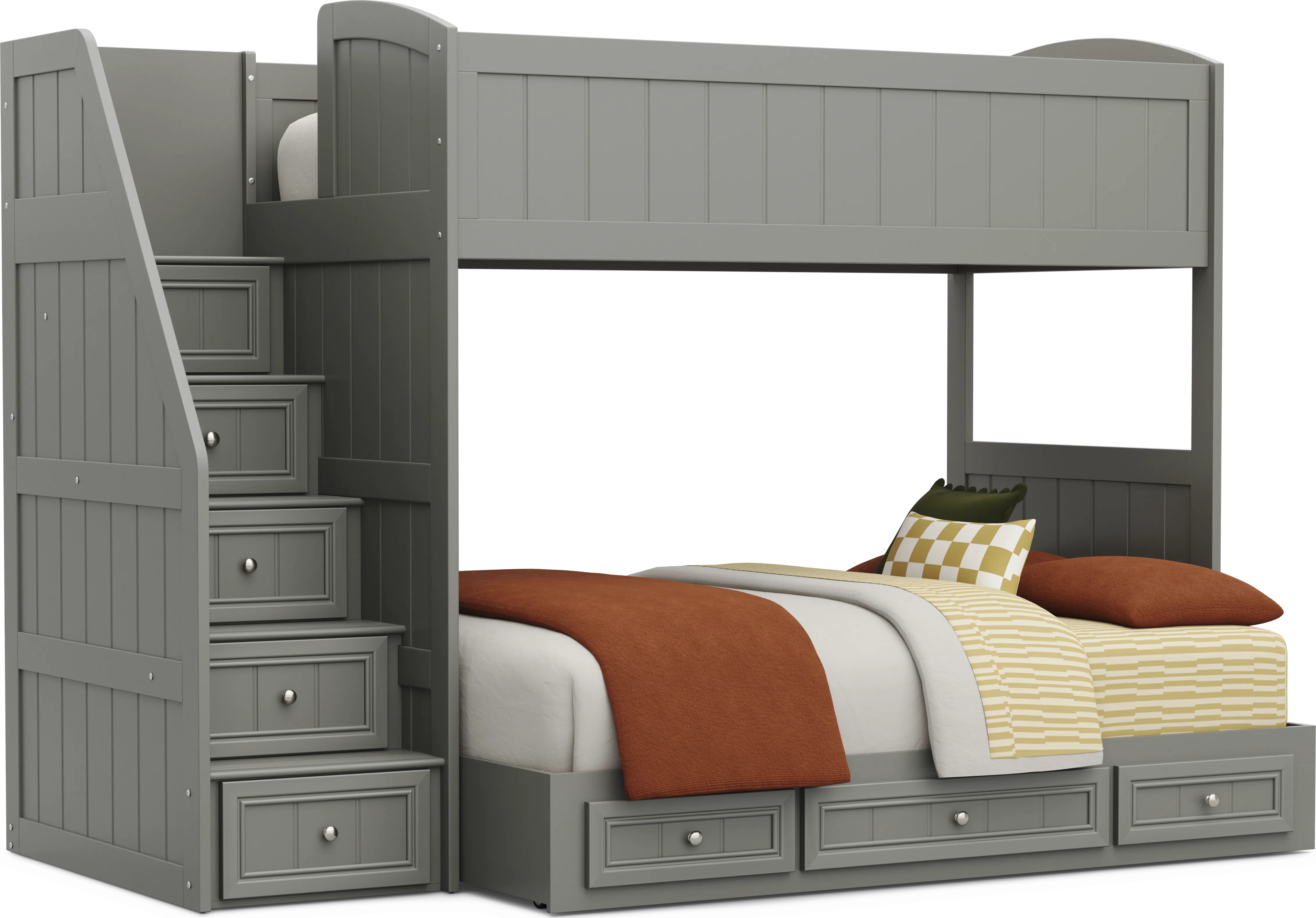 Kids Cottage Colors 2.0 Gray Twin/Full Step Bunk Bed - Thumbnail - Image 1