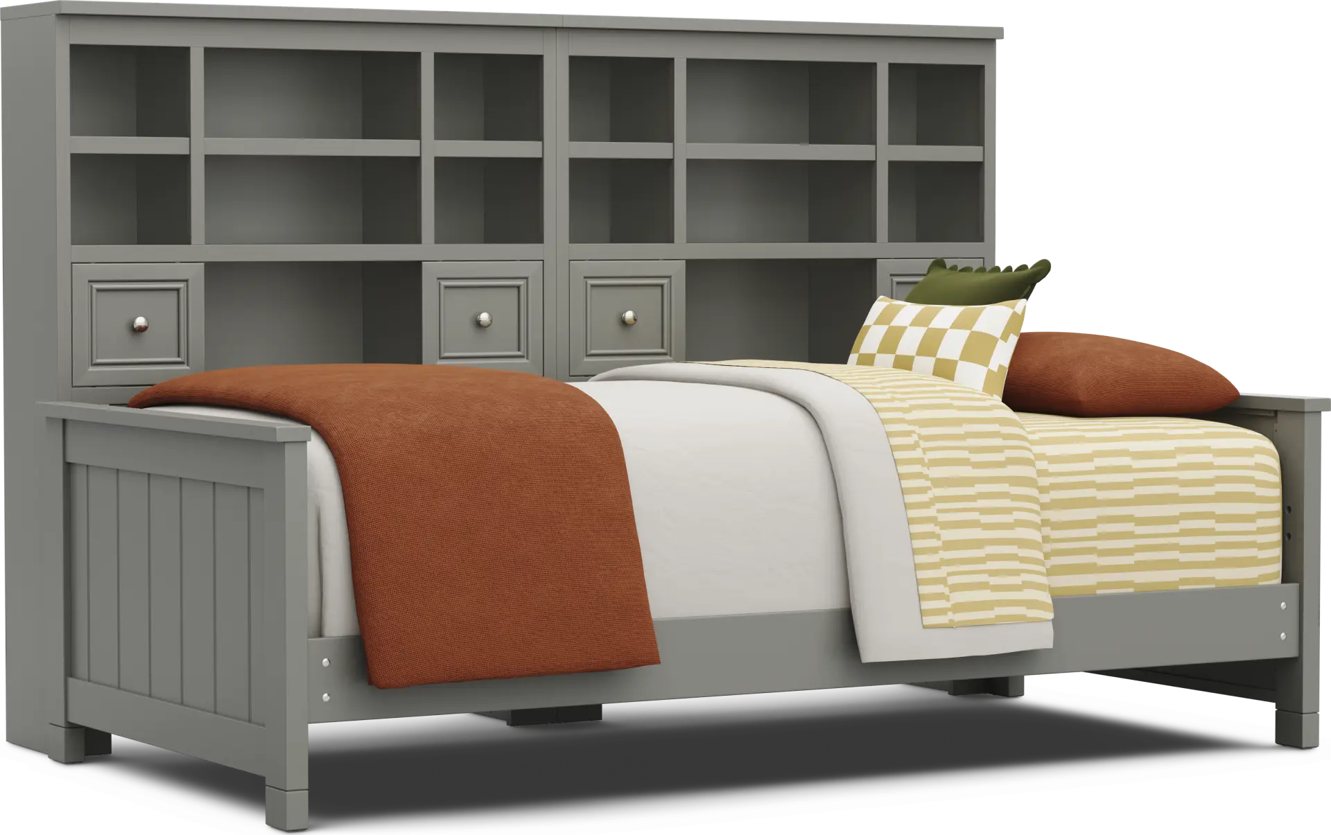 Kids Cottage Colors 2.0 Gray Twin XL Bookcase Wall Bed
