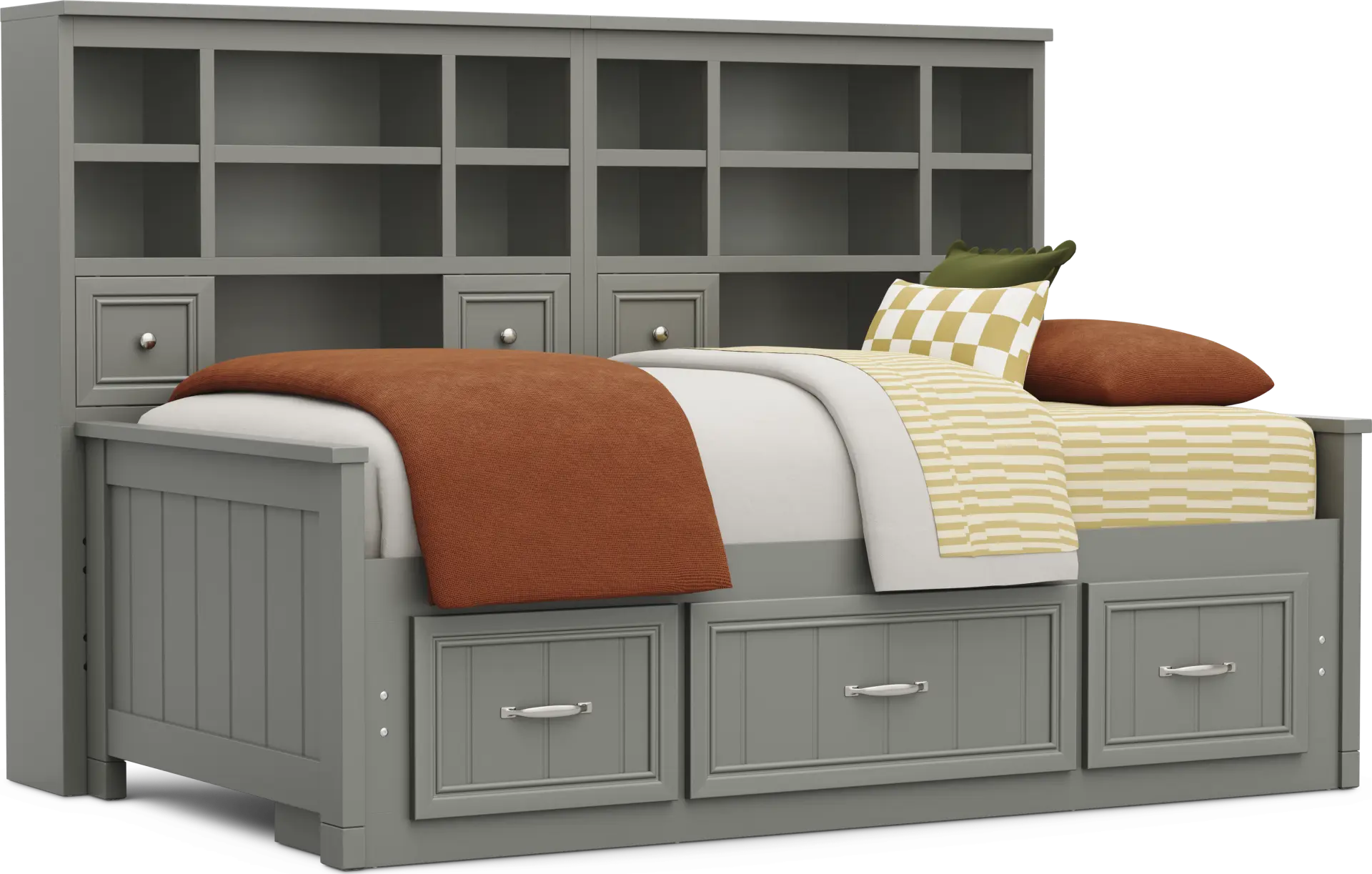 Kids Cottage Colors 2.0 Gray Twin Bookcase Wall Bed with Storage Side Rail