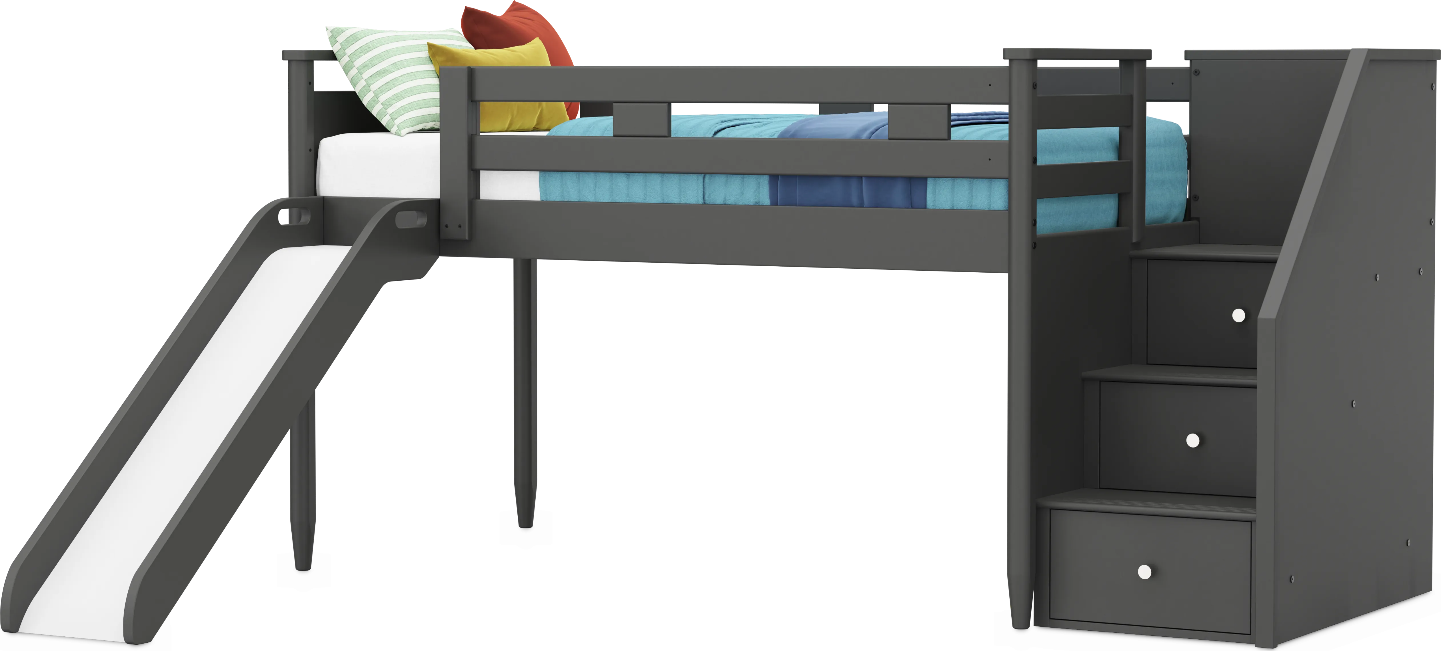 Kids Modern Colors Iron Ore Twin Step Loft with Slide - Thumbnail - Image 1