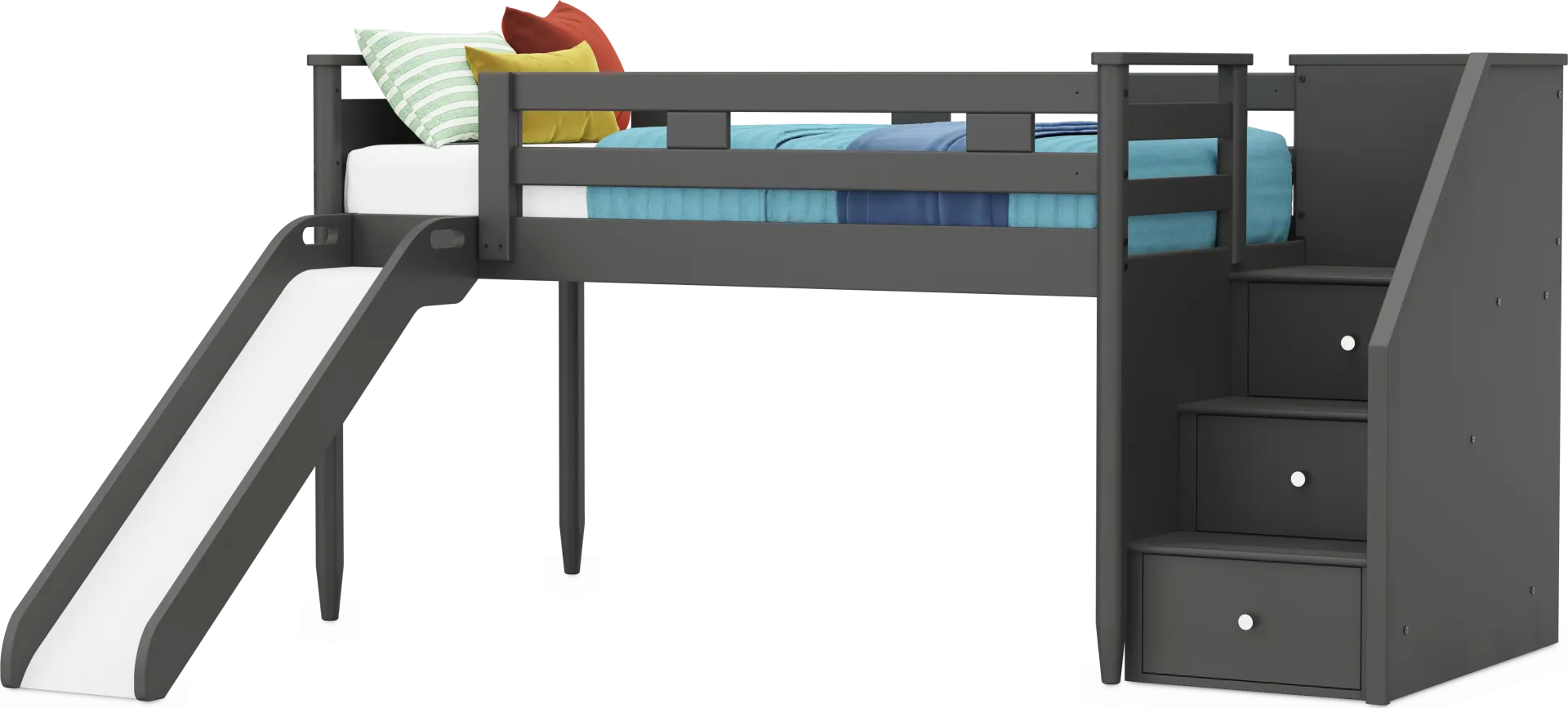 Kids Modern Colors Iron Ore Twin Step Loft with Slide - Image 1