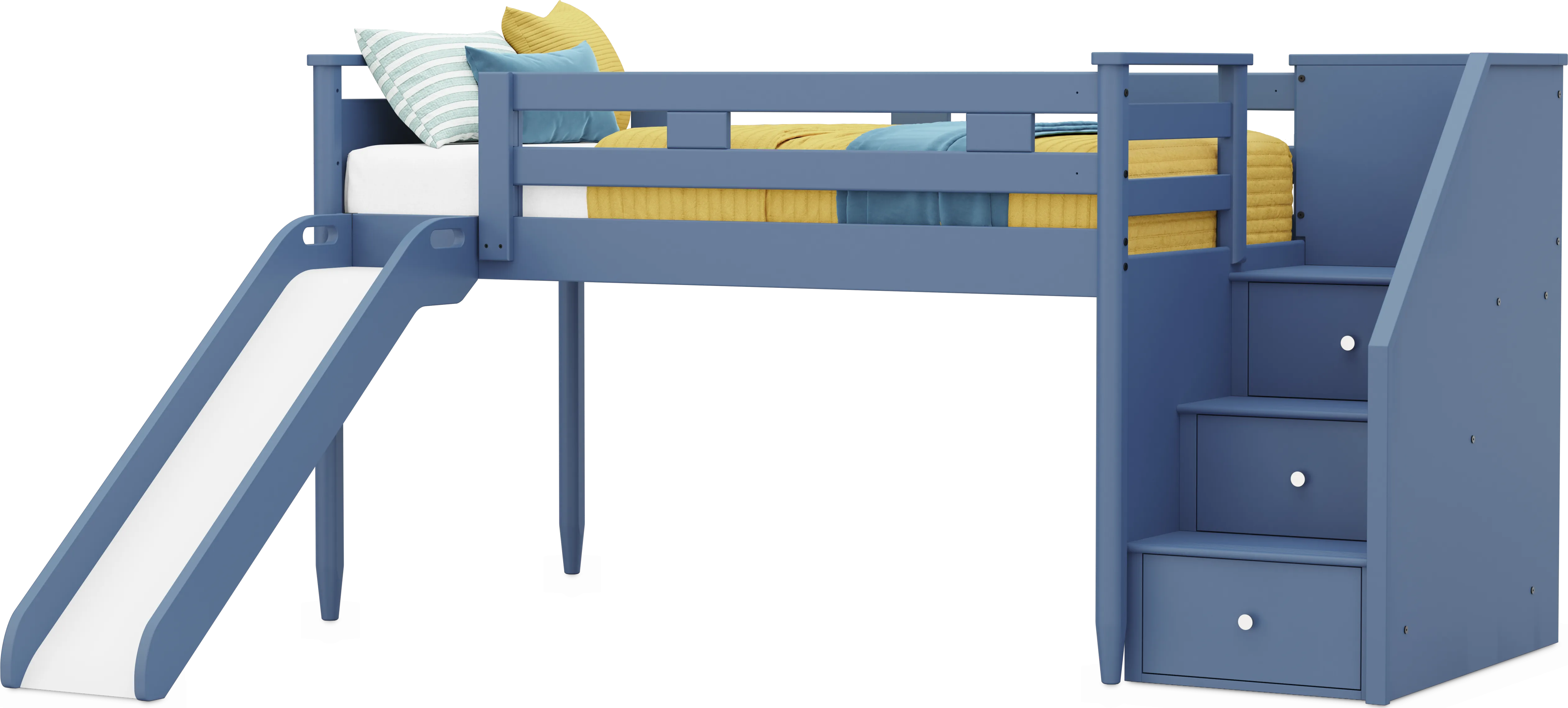 Kids Modern Colors Slate Blue Twin Step Loft with Slide - Thumbnail - Image 1