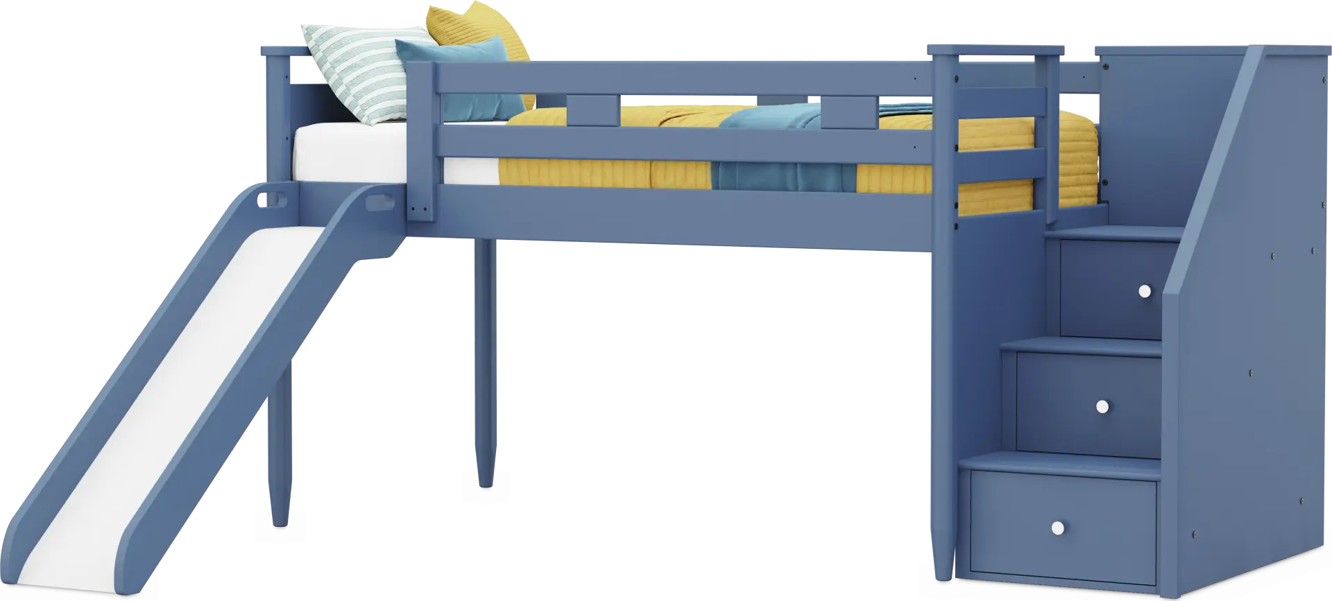 Kids Modern Colors Slate Blue Twin Step Loft with Slide