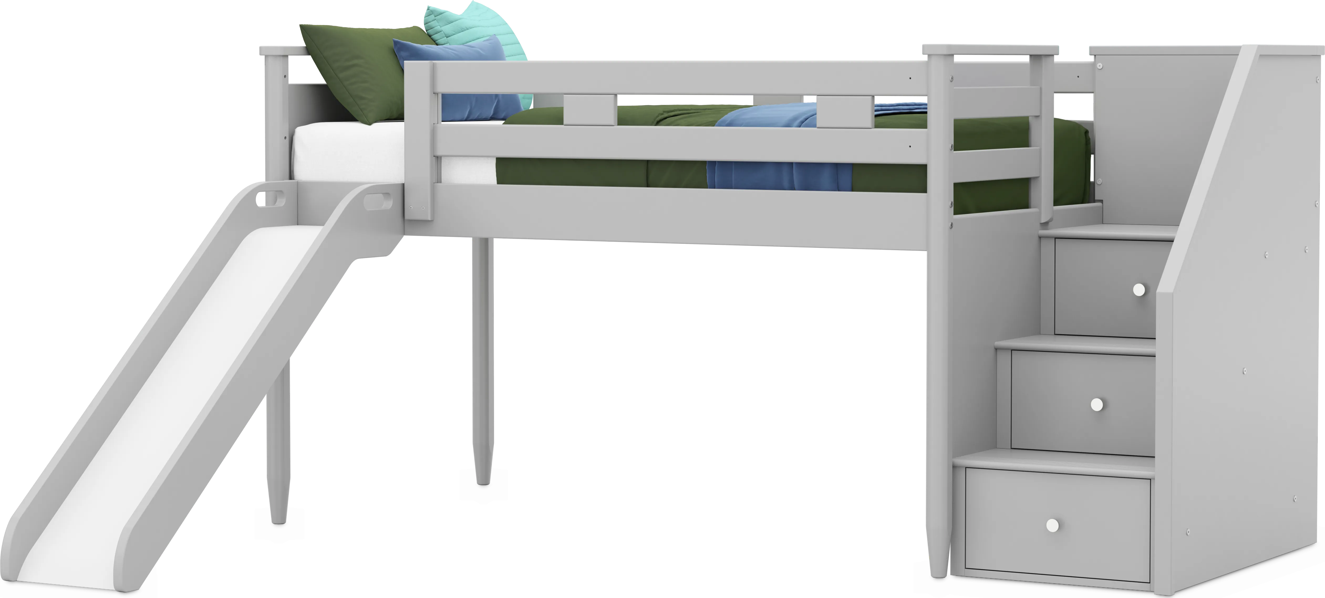 Kids Modern Colors Light Gray Twin Step Loft with Slide - Thumbnail - Image 1