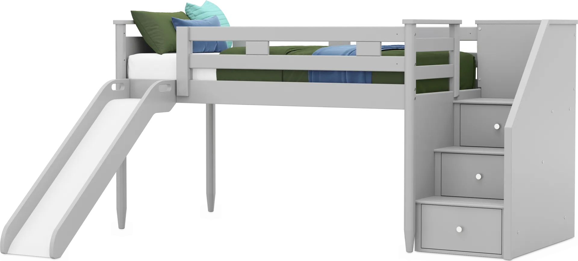 Kids Modern Colors Light Gray Twin Step Loft with Slide - Image 1