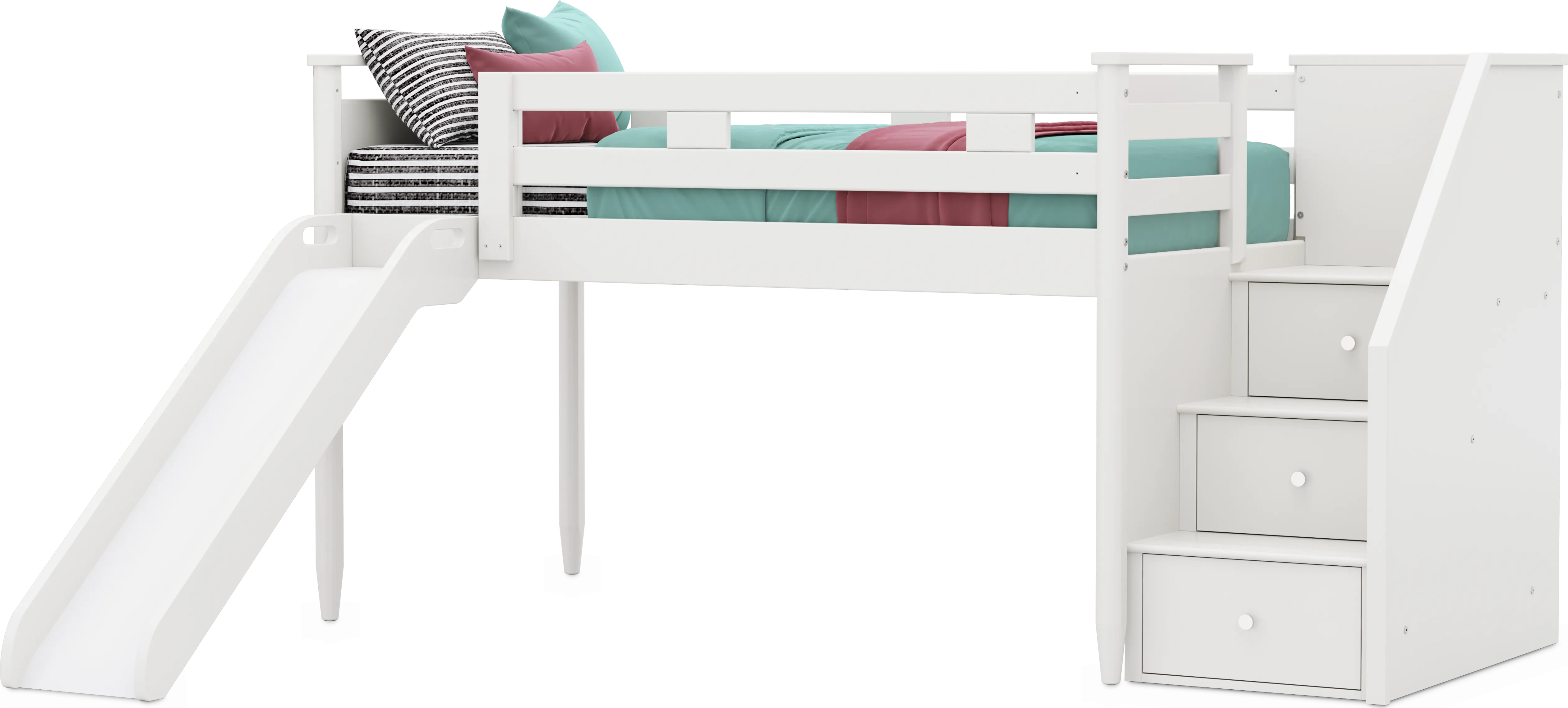 Kids Modern Colors White Twin Step Loft with Slide - Thumbnail - Image 1