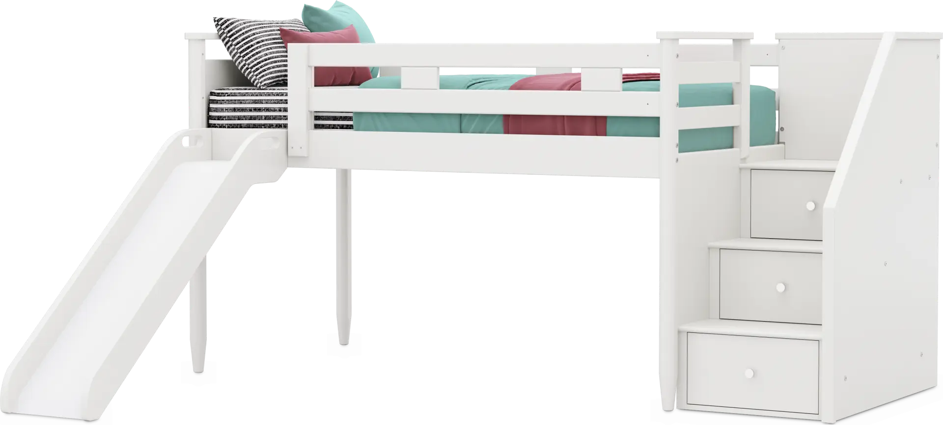 Kids Modern Colors White Twin Step Loft with Slide