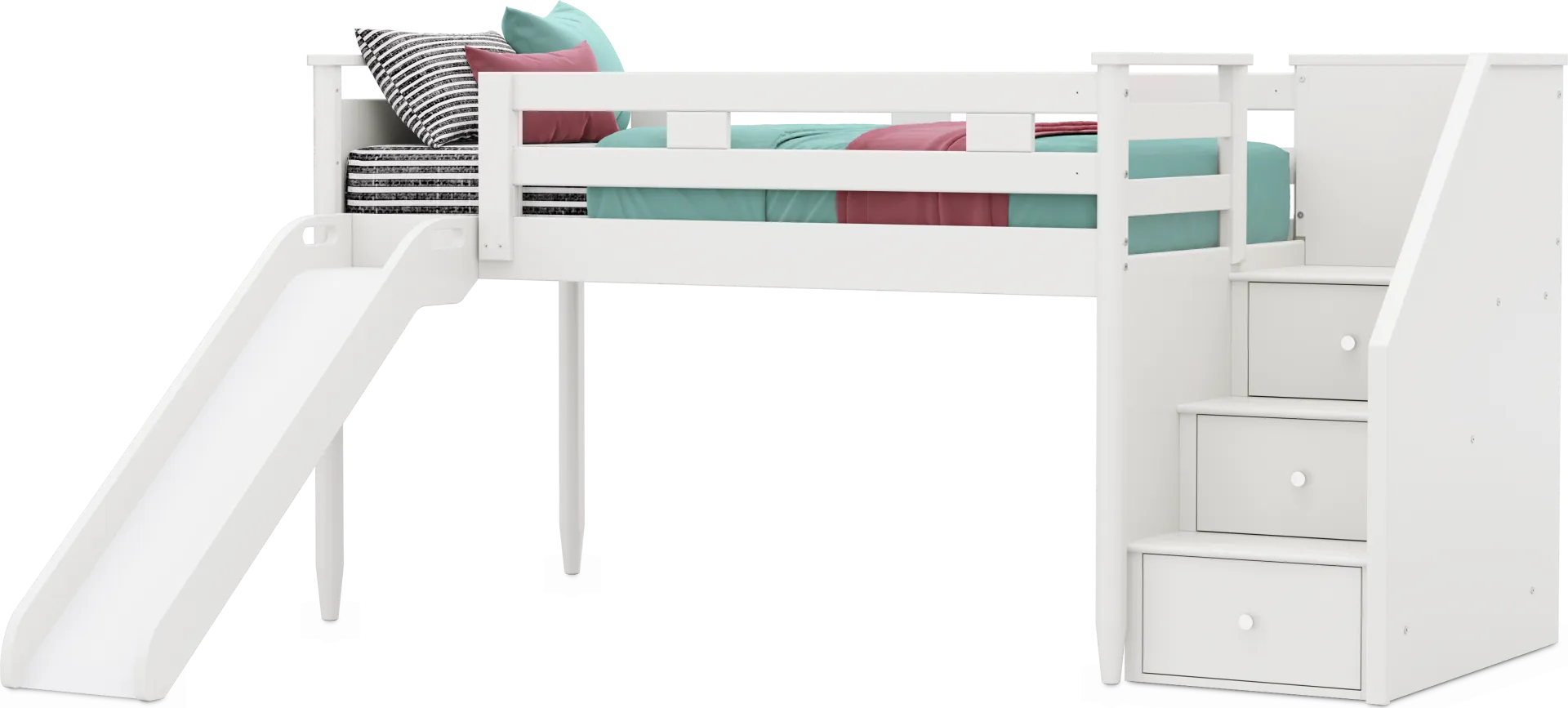 Kids Modern Colors White Twin Step Loft with Slide - Image 1