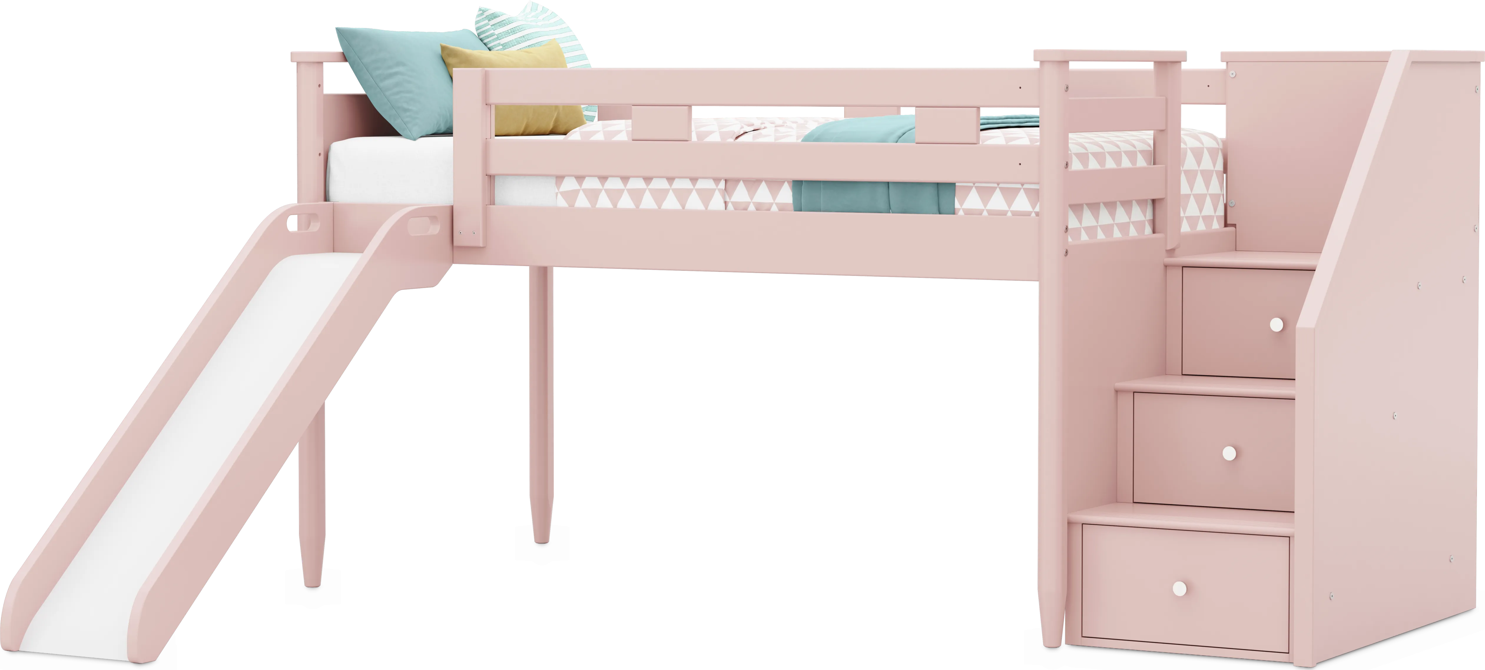 Kids Modern Colors Pink Twin Step Loft with Slide - Thumbnail - Image 1