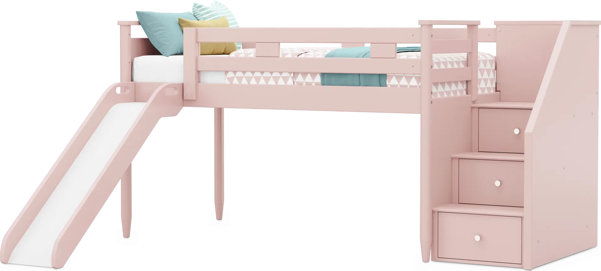 Kids Modern Colors Pink Twin Step Loft with Slide