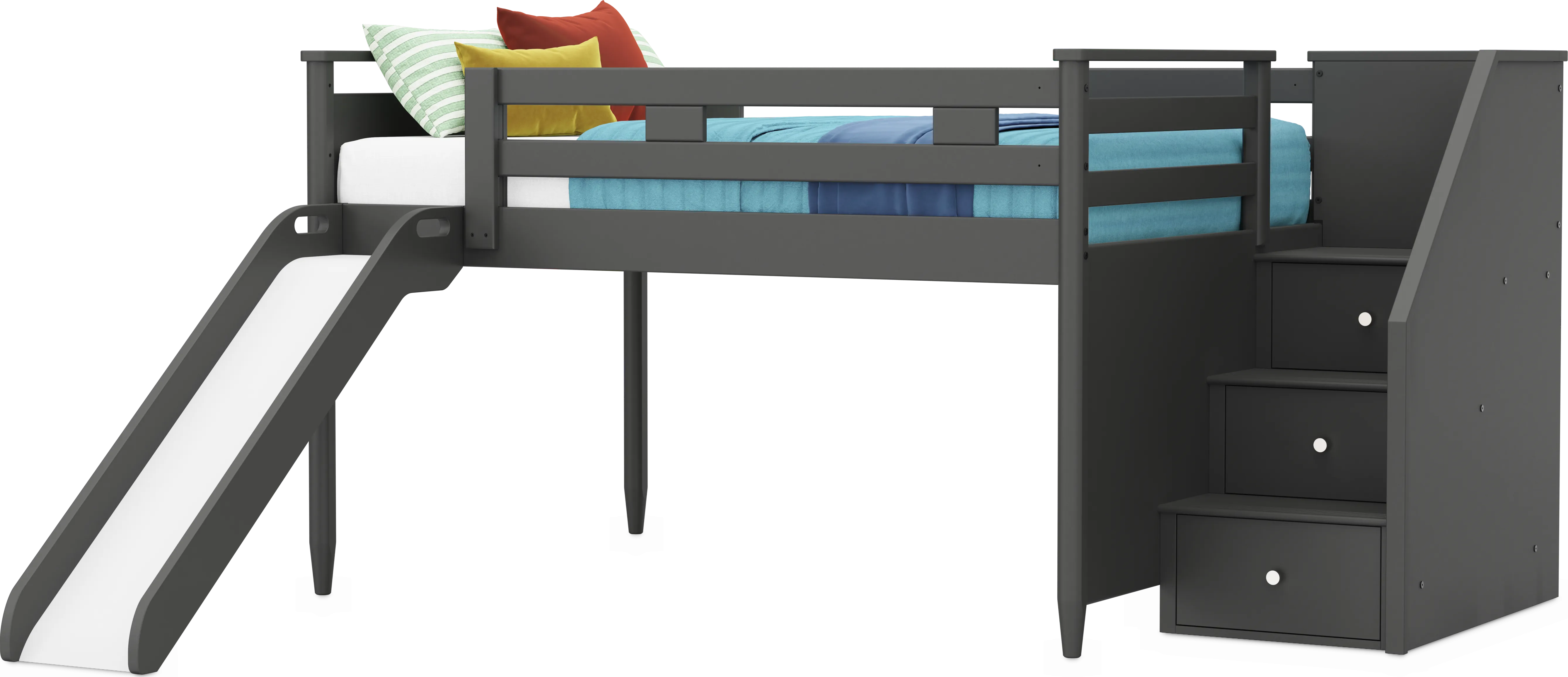 Kids Modern Colors Iron Ore Full Step Loft with Slide - Thumbnail - Image 1