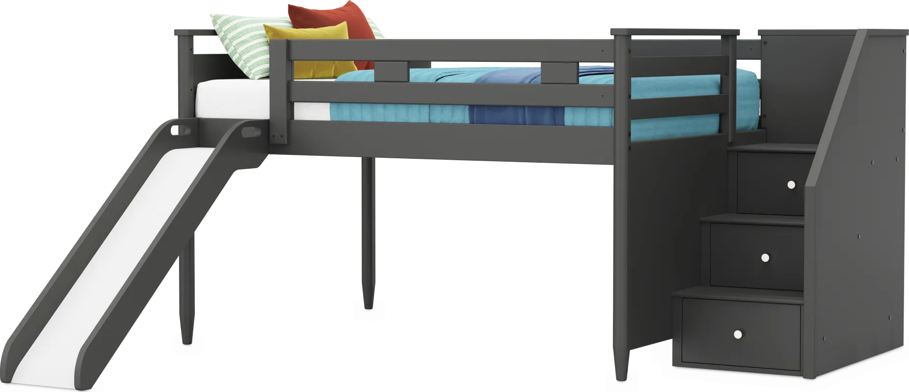 Kids Modern Colors Iron Ore Full Step Loft with Slide