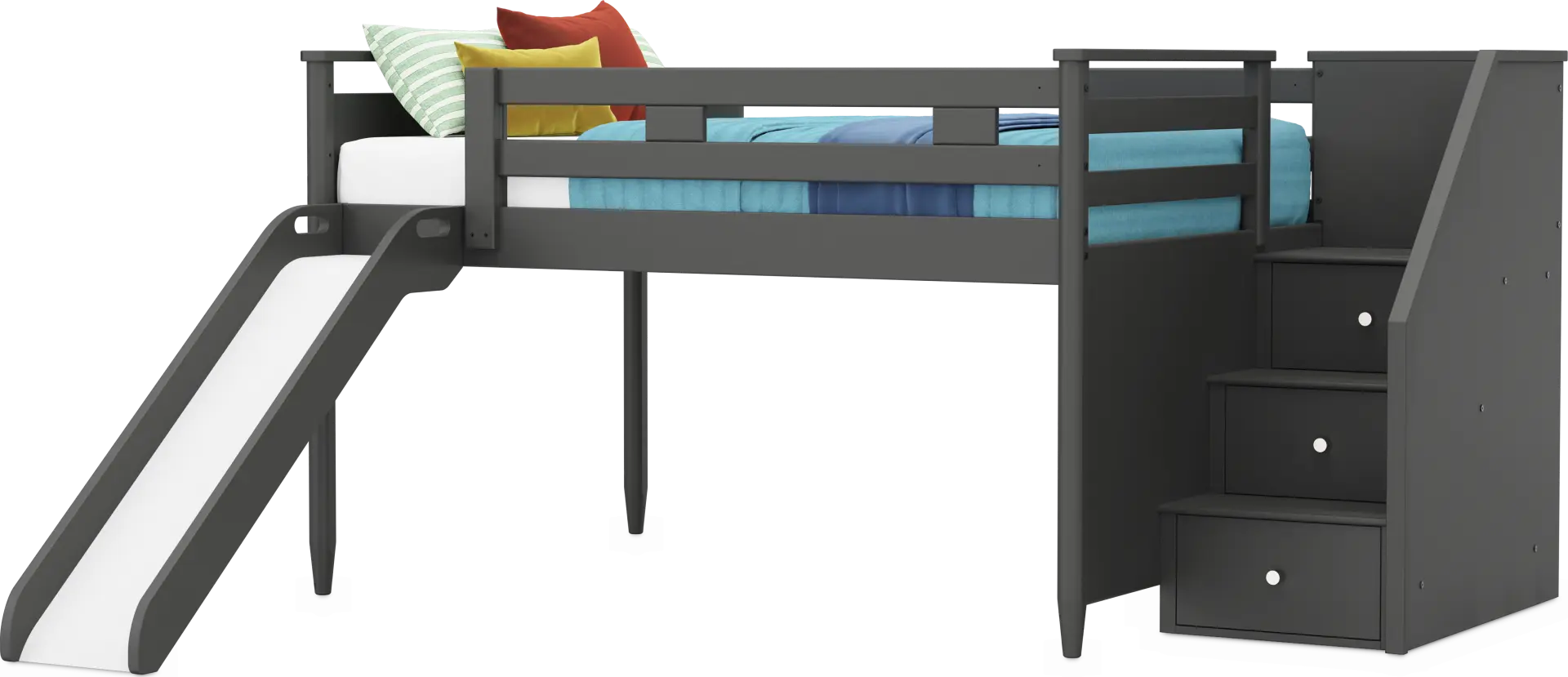 Kids Modern Colors Iron Ore Full Step Loft with Slide