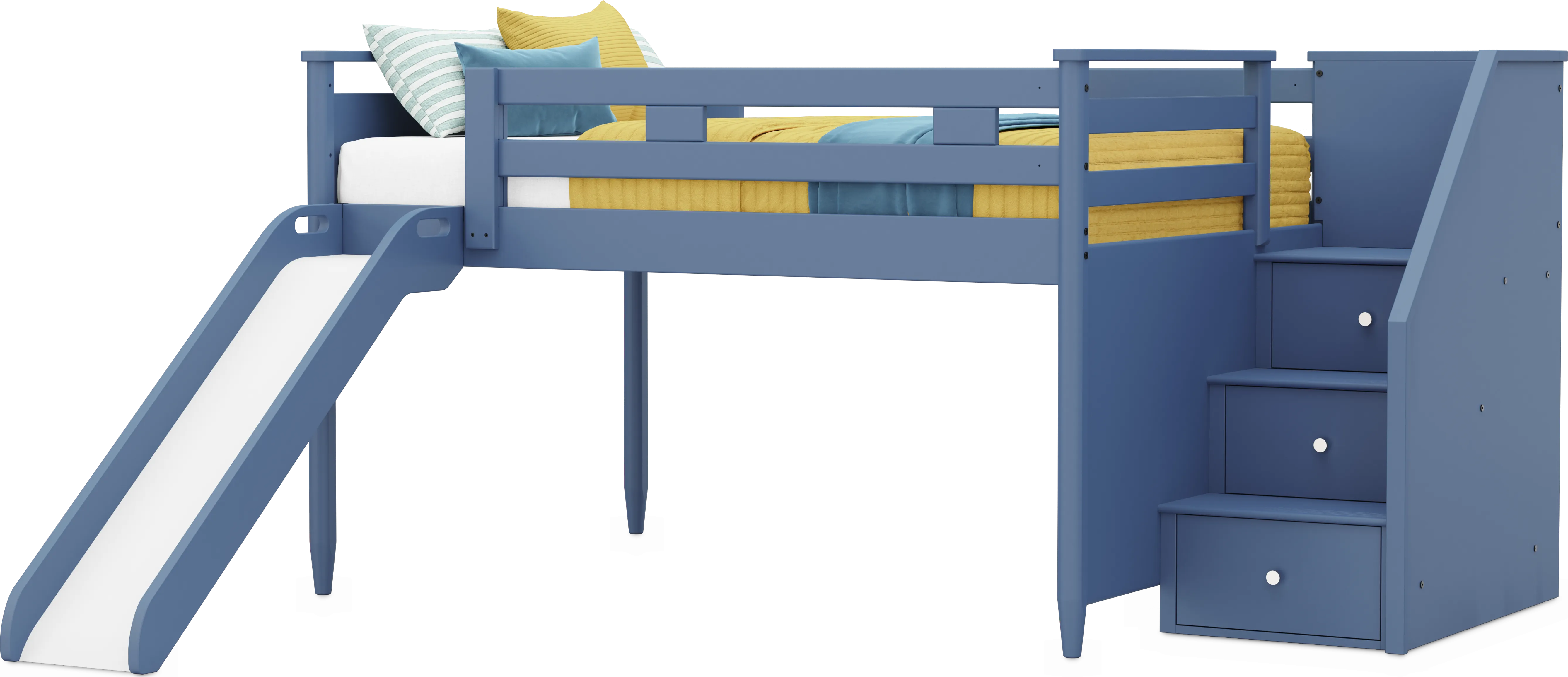Kids Modern Colors Slate Blue Full Step Loft with Slide - Thumbnail - Image 1