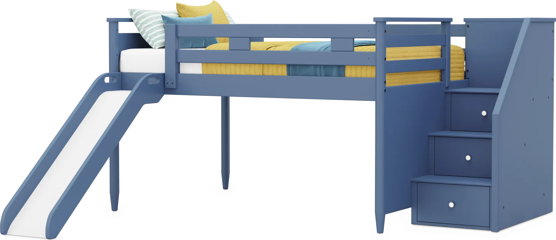 Kids Modern Colors Slate Blue Full Step Loft with Slide