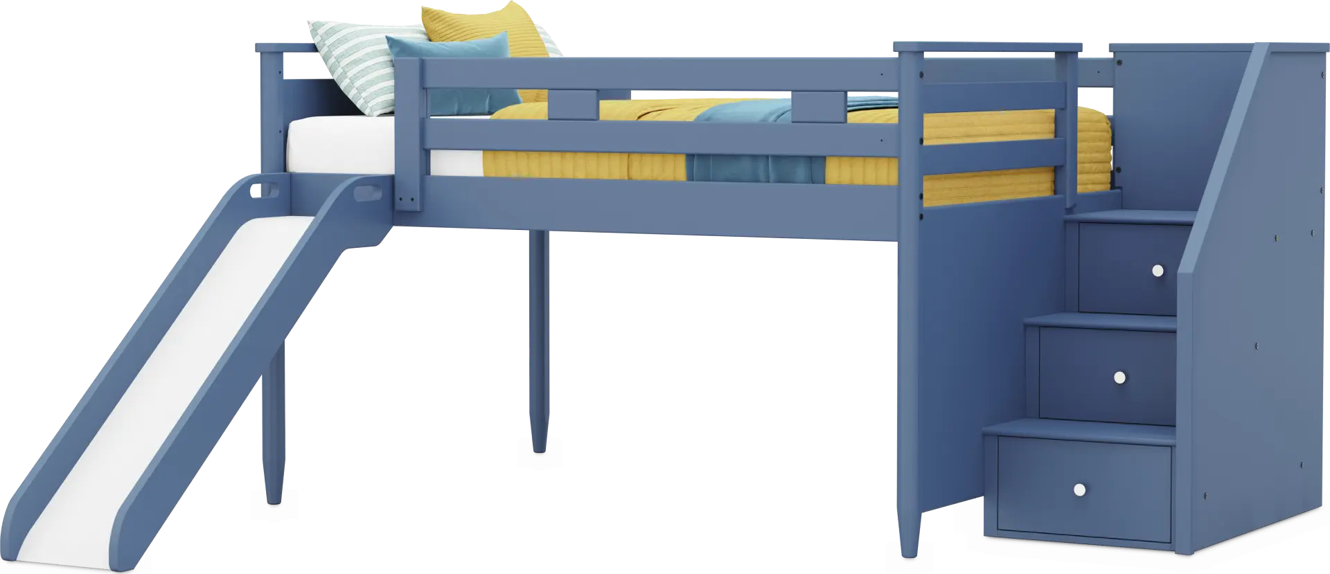 Kids Modern Colors Slate Blue Full Step Loft with Slide