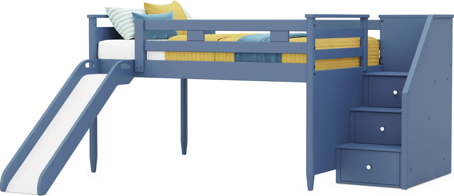 Kids Modern Colors Slate Blue Full Step Loft with Slide - Image 1