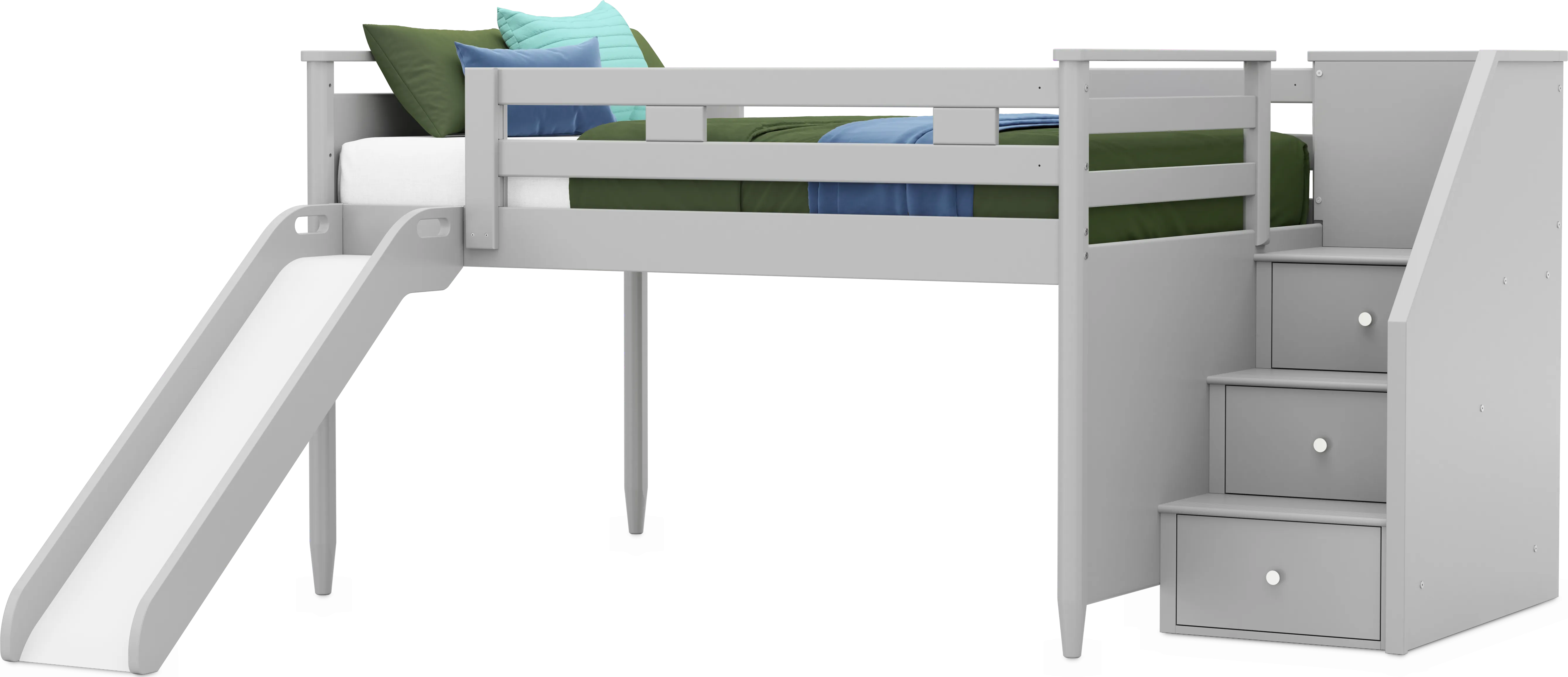 Kids Modern Colors Light Gray Full Step Loft with Slide - Thumbnail - Image 1