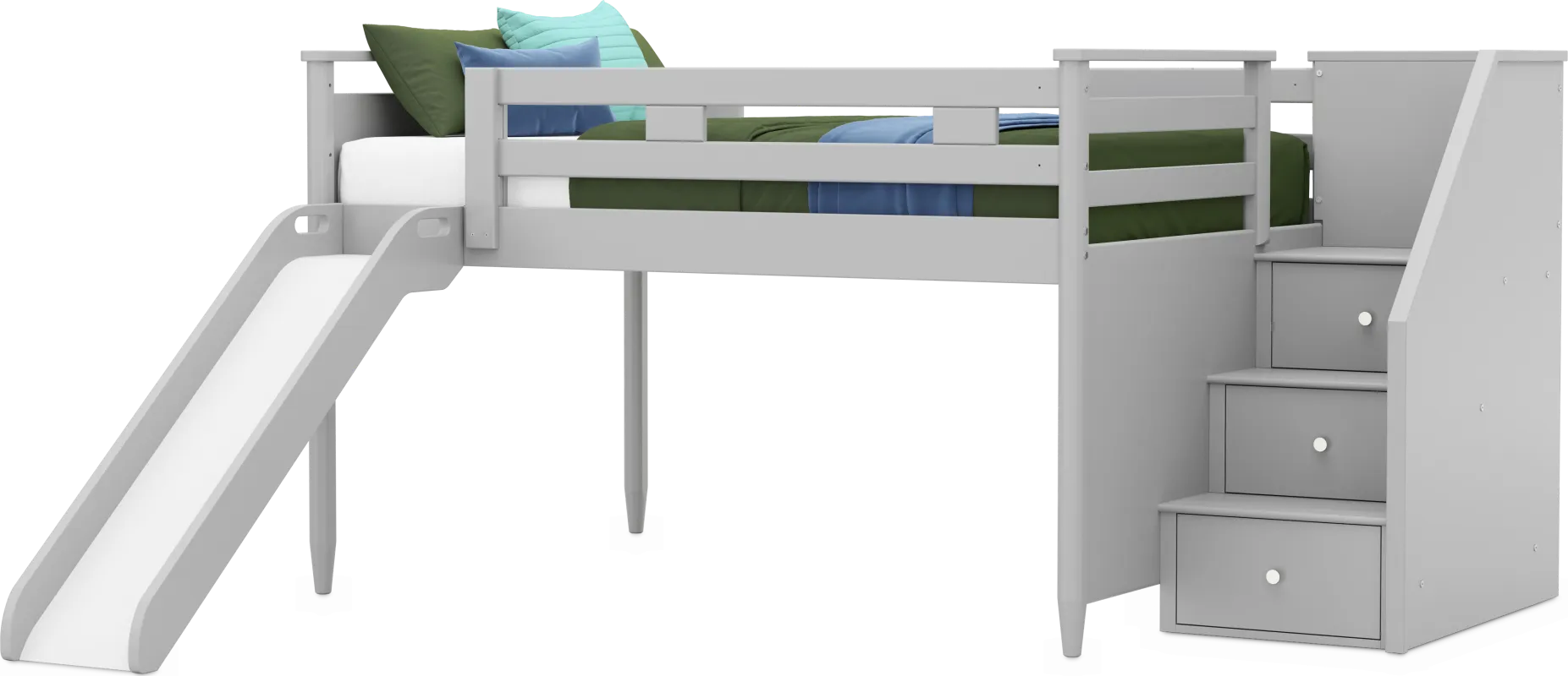 Kids Modern Colors Light Gray Full Step Loft with Slide