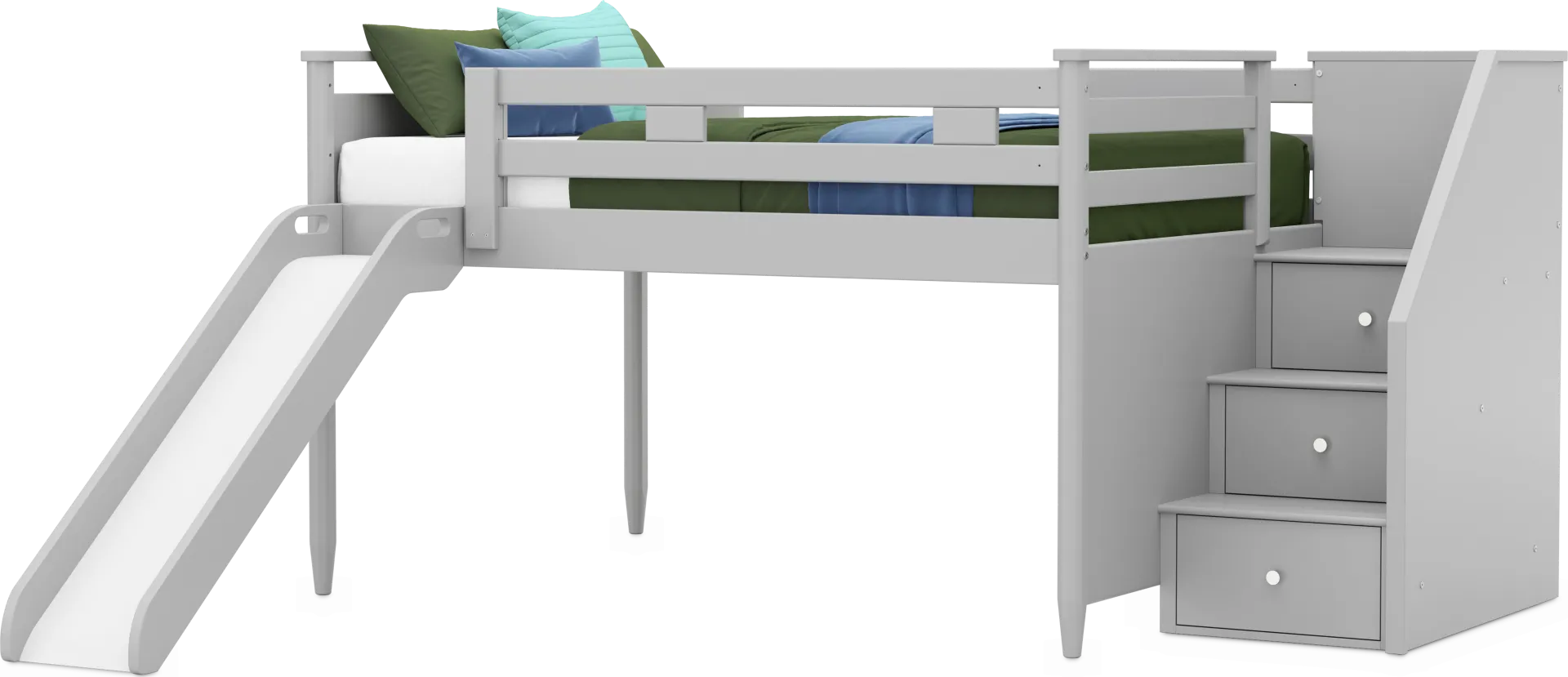 Kids Modern Colors Light Gray Full Step Loft with Slide - Image 1