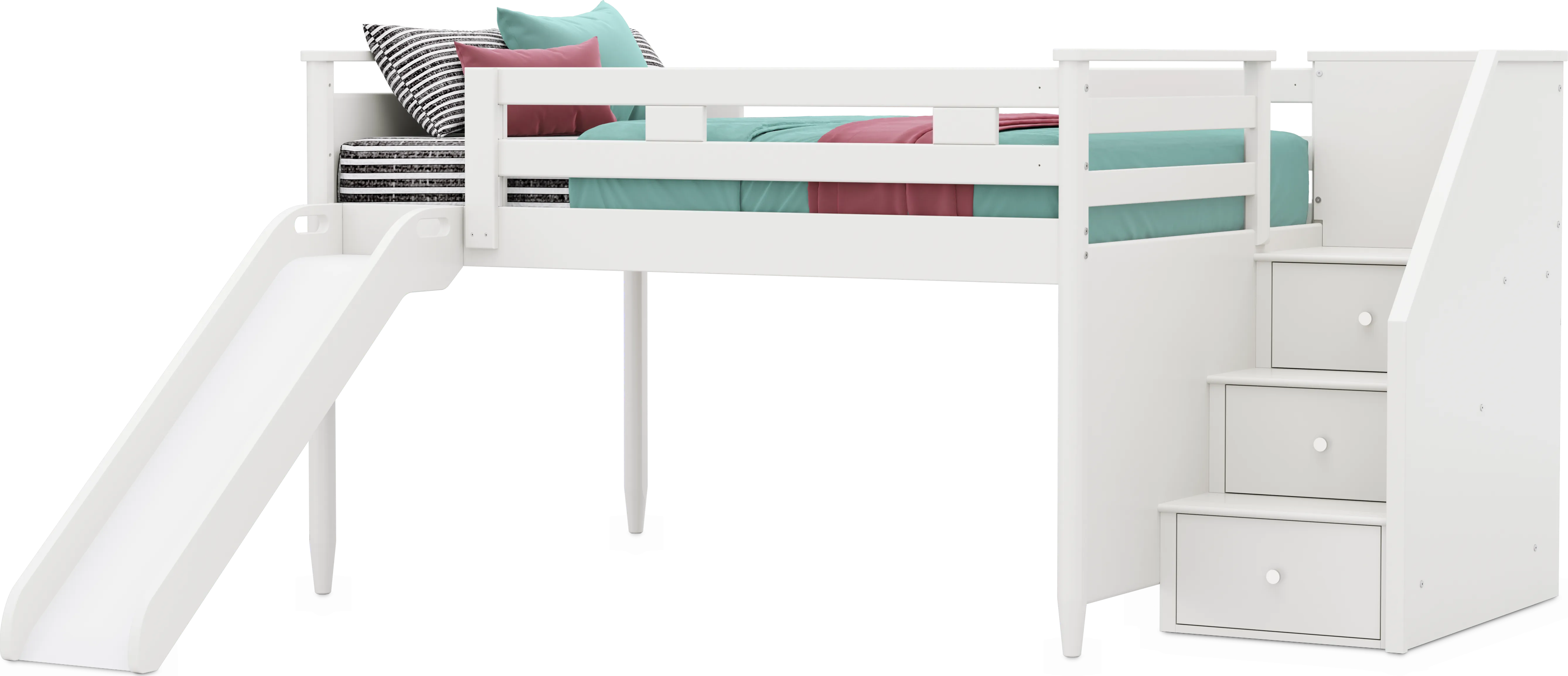 Kids Modern Colors White Full Step Loft with Slide - Thumbnail - Image 1
