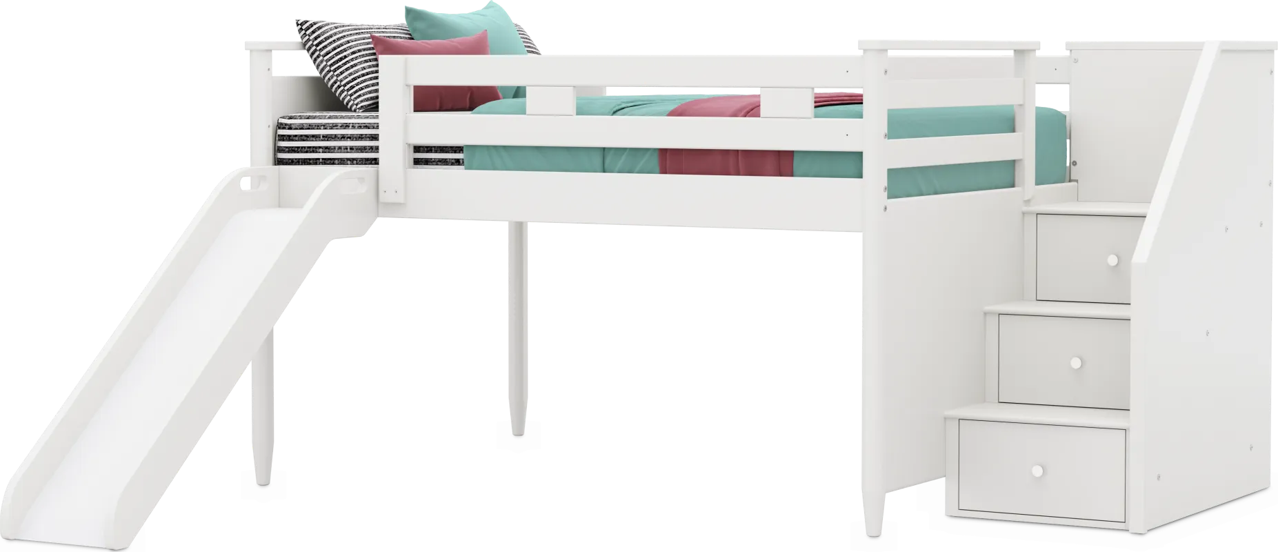 Kids Modern Colors White Full Step Loft with Slide