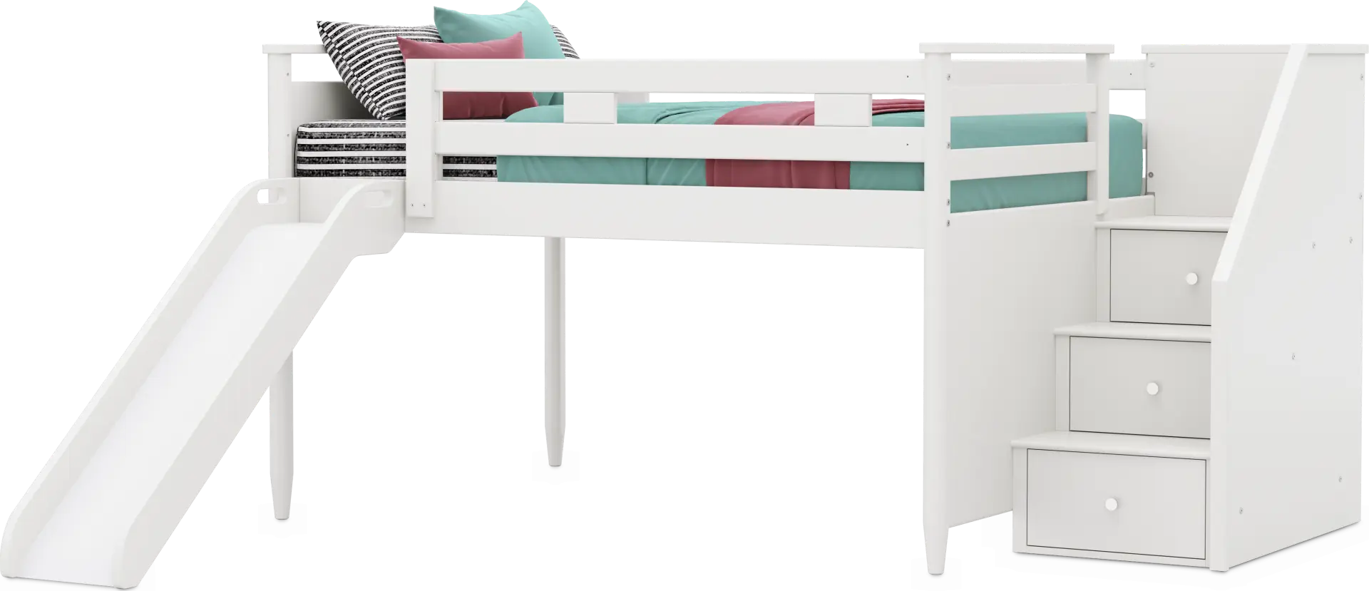 Kids Modern Colors White Full Step Loft with Slide