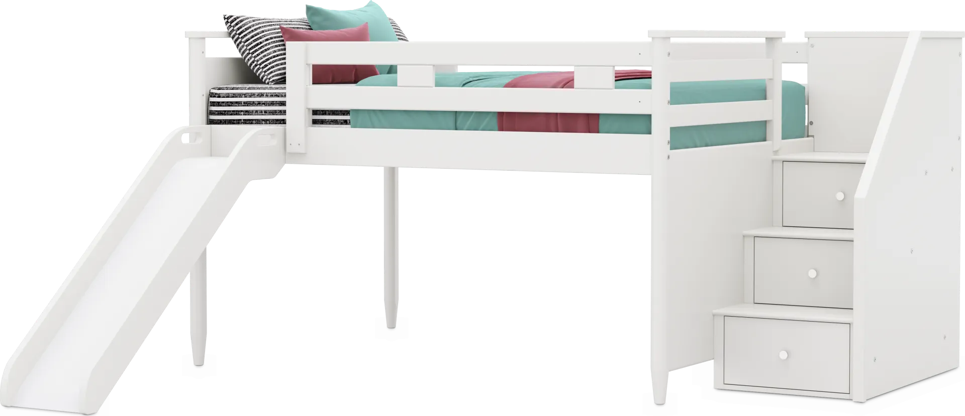 Kids Modern Colors White Full Step Loft with Slide - Image 1
