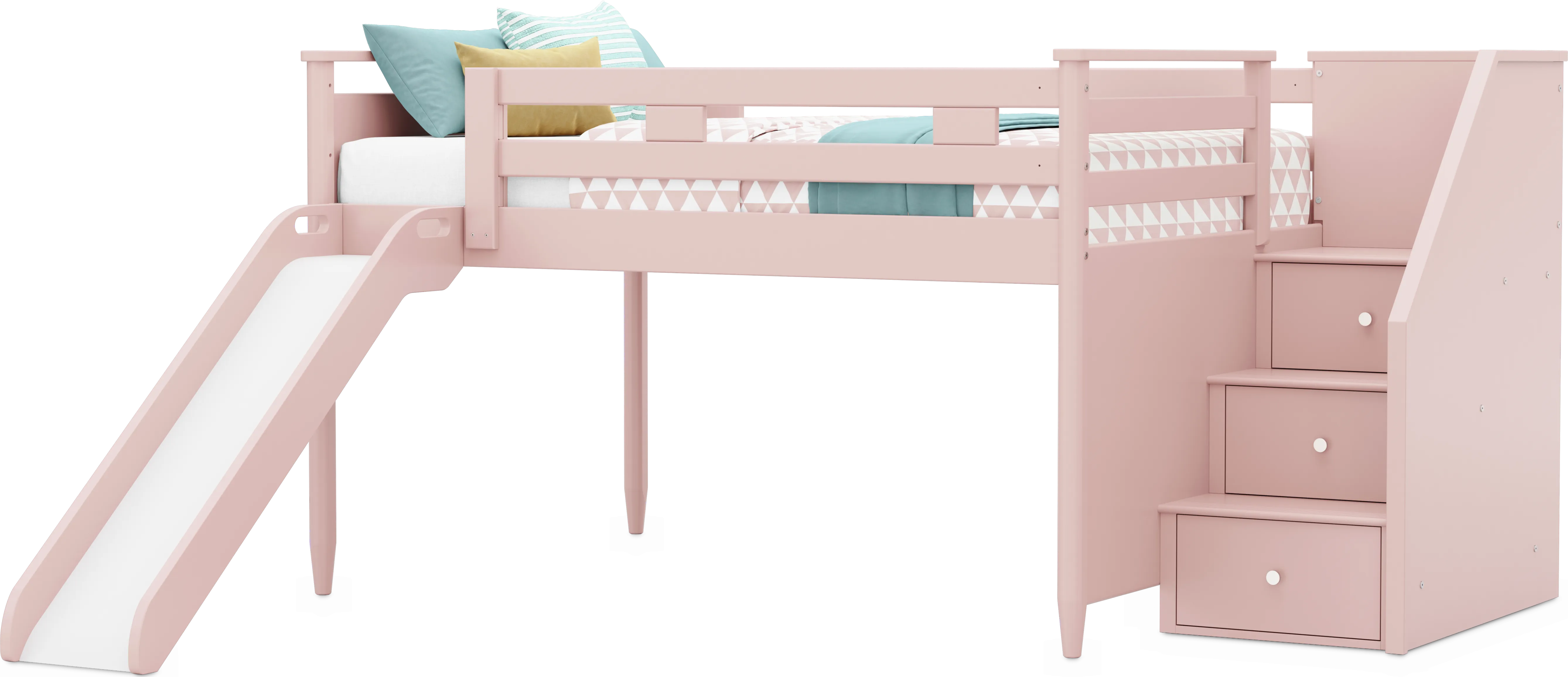 Kids Modern Colors Pink Full Step Loft with Slide - Thumbnail - Image 1