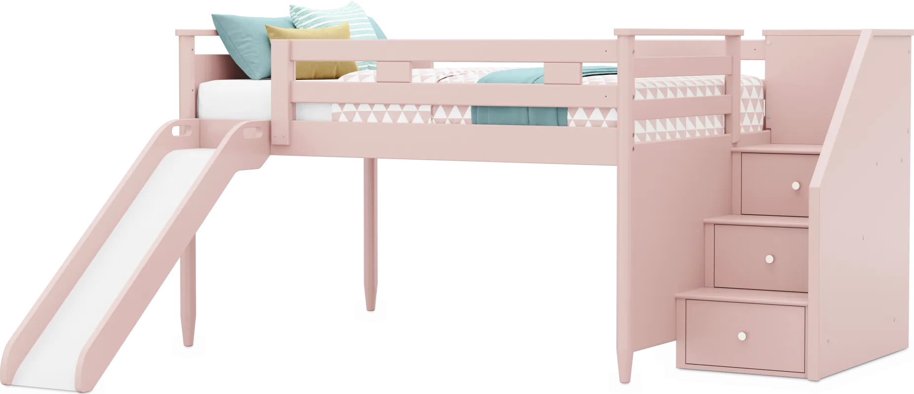 Kids Modern Colors Pink Full Step Loft with Slide