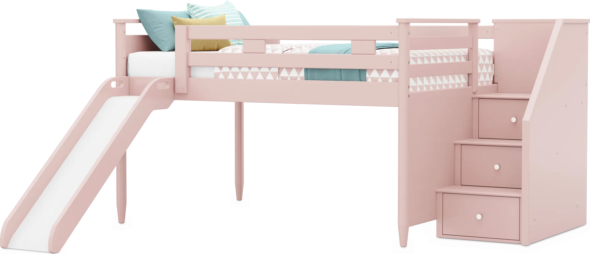 Kids Modern Colors Pink Full Step Loft with Slide - Image 1