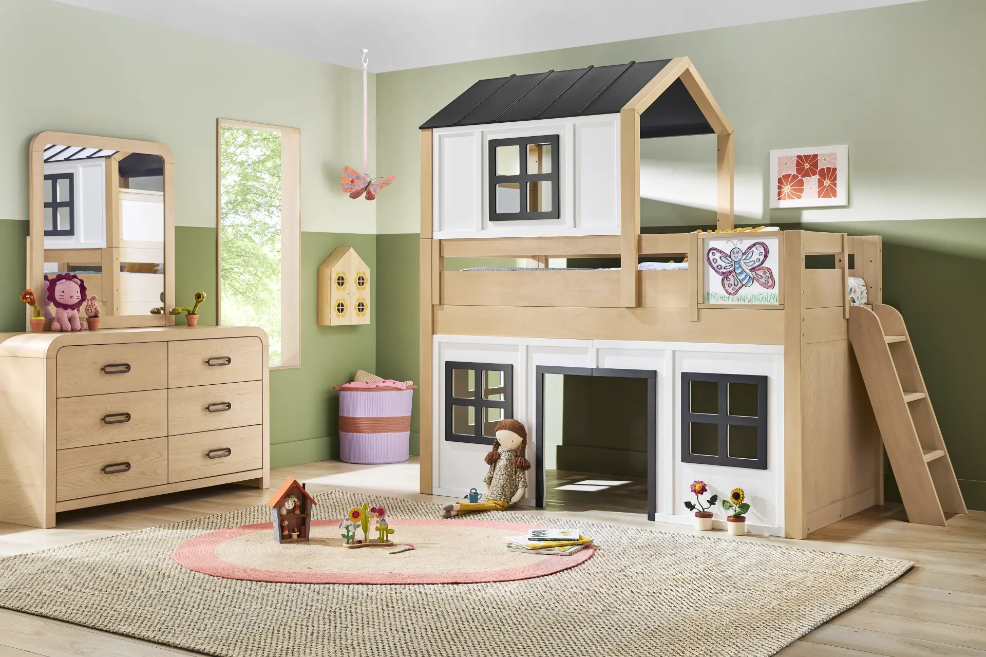 Kids Hidden Hills Light Oak Twin Low Loft Treehouse with Activity Panel