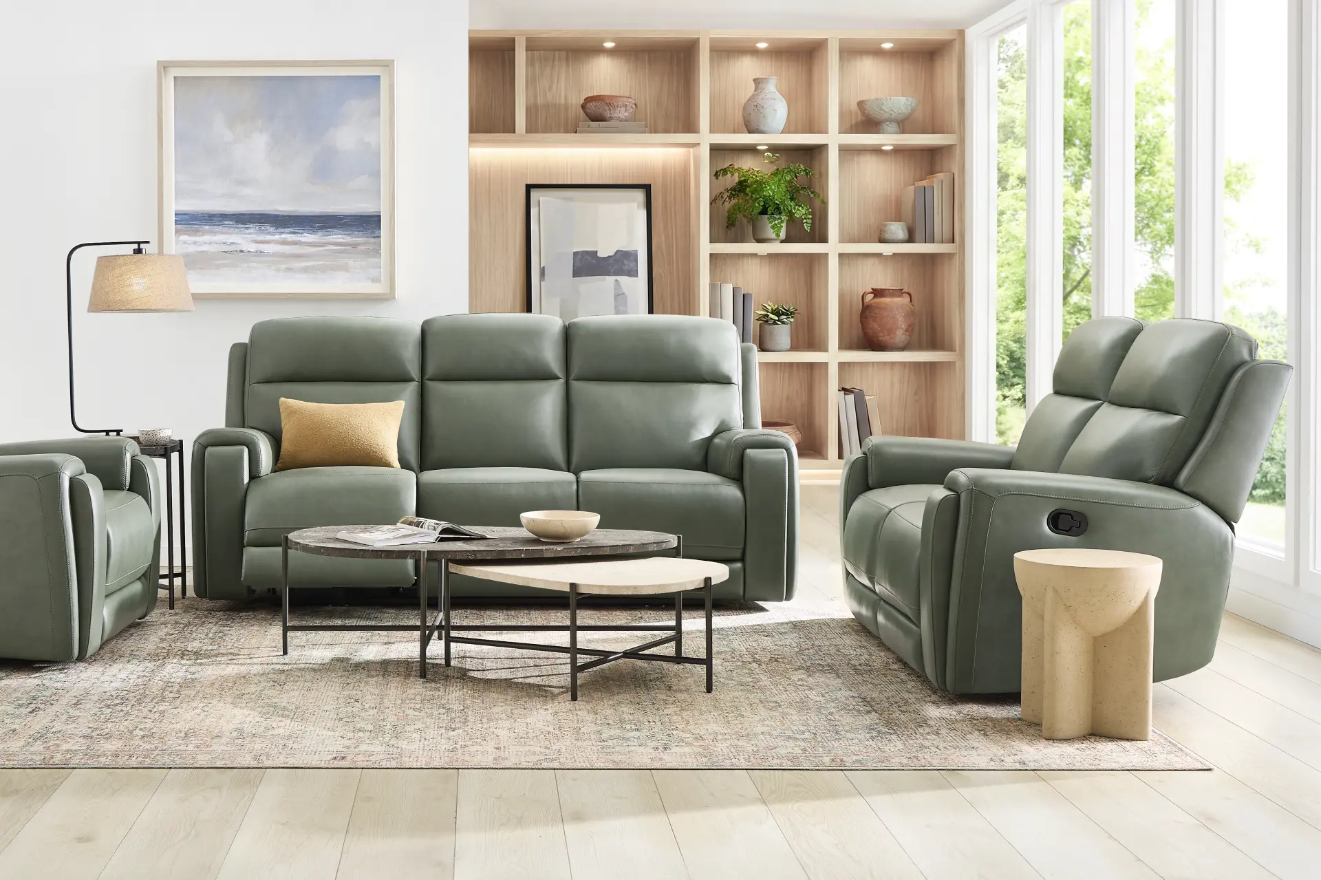 Genesis Green Leather 2 Pc Reclining Living Room with Dual Power Reclining Sofa