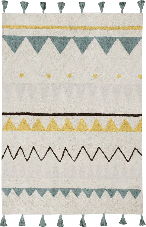 Kids Azteca Natural/Blue 4' x 5'3 Machine Washable Rug - Image 1